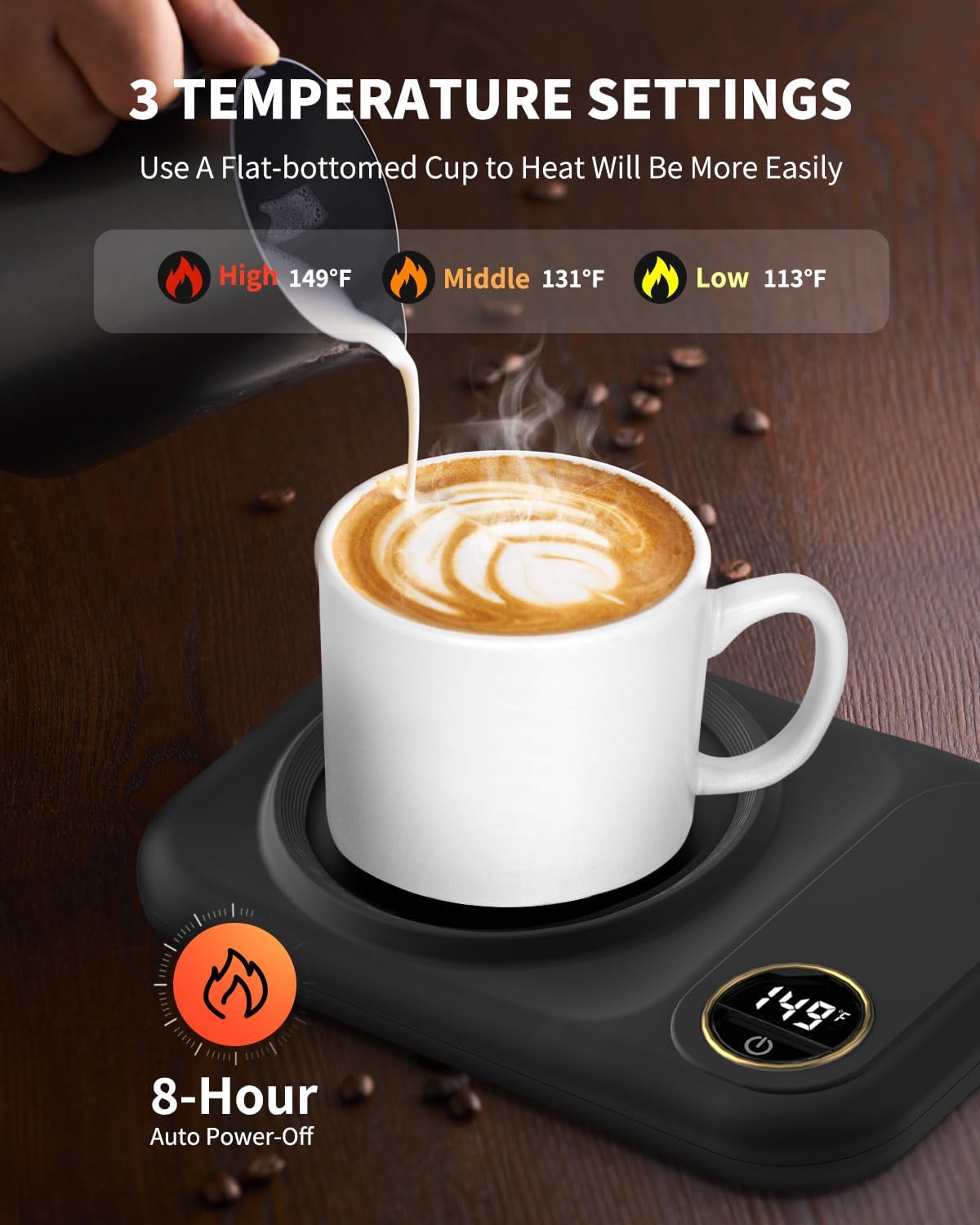 Coffee Mug Warmer, 3-Temp Settings USB Coffee Mug Warmer, 113℉/131℉/149℉ Plug in USB Candle Warmer Beverage for Coffee, Cocoa, Tea, Candle, Gift for Women Man Coffee Lover