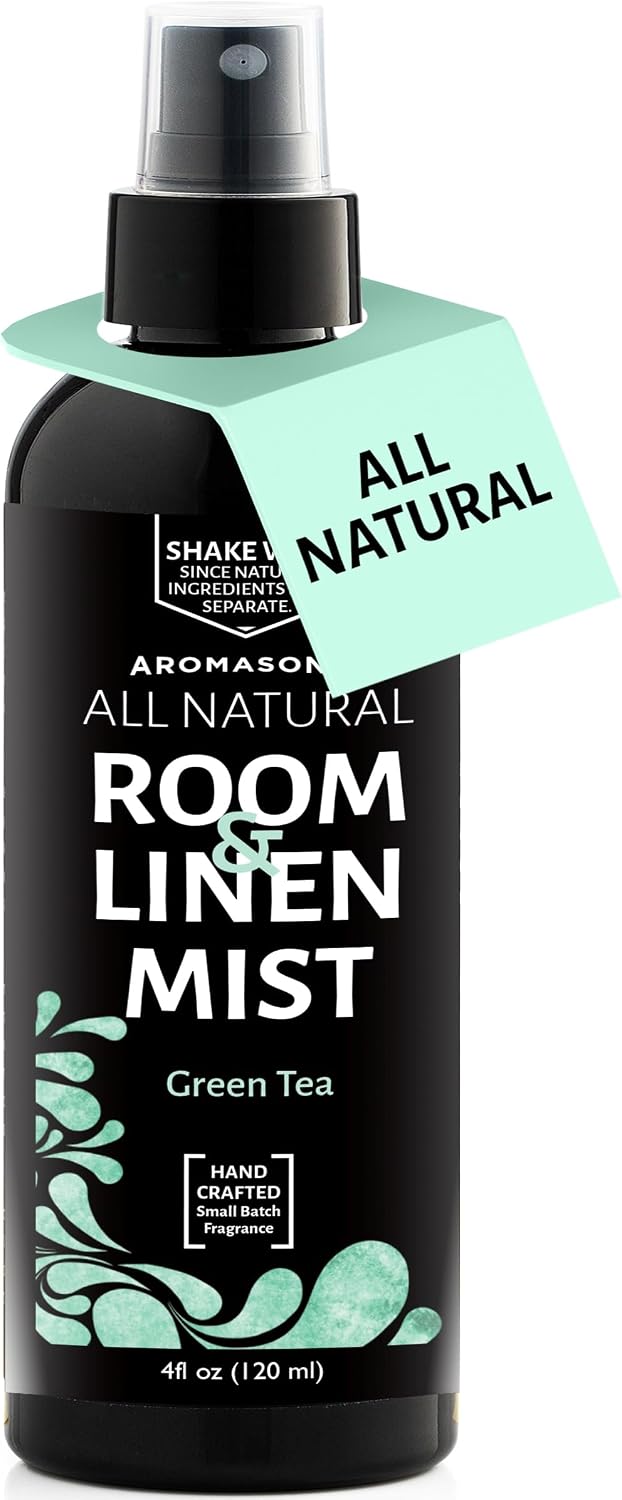 Aromasong All Natural Room & Linen Spray, Green Tea Scent, for Bedding, Sheets, Couches, Pillow, Fabric Freshener Spray for Bed Sheet, Odor Eliminator Air Freshener All Natural Fragrance Oil Spray.