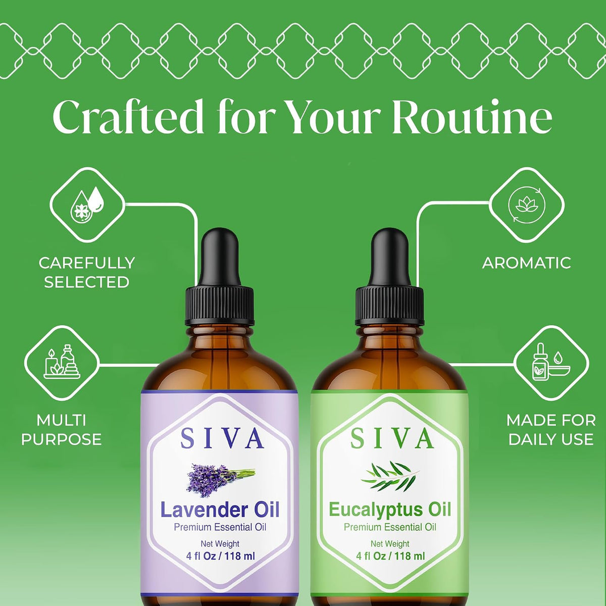 Siva Lavender & Eucalyptus Essential Oil 4oz Bundle Super Saver Combo