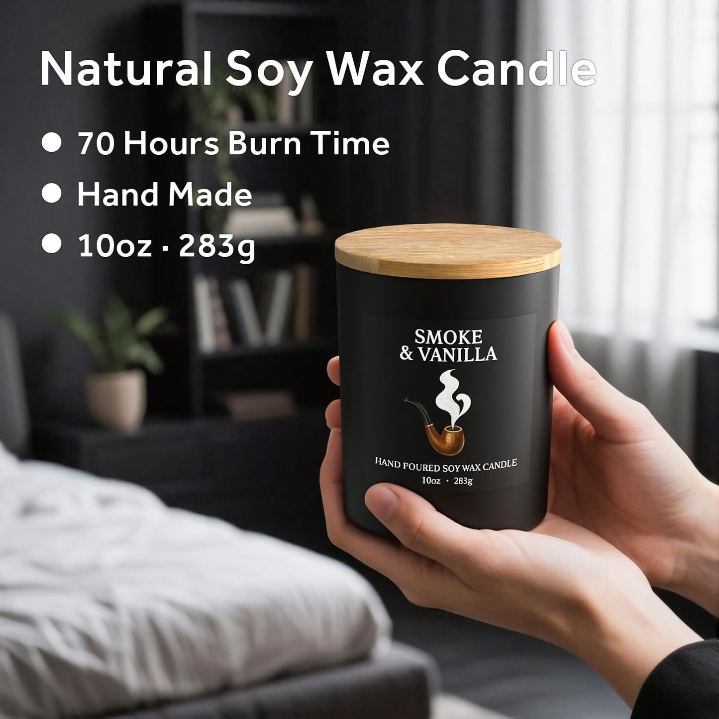 NORVENCE Candles for Men, Smoke ＆ Vanilla Scented Candle Gifts for Men and Women, 10oz Soy Candles with Bamboo Lid for Home Scented, Birthday Gifts for Men