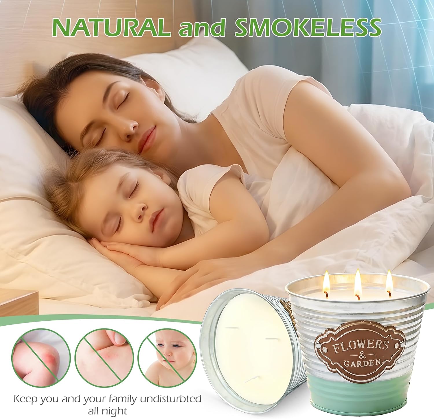 Citronella Candles Outdoor,2 Pack Large Citronella Candles,3-Wick Natural Soy Wax Lemongrass Candle,180 Hours Long Lasting Burning Outdoor Candle for Patio Yard Balcony Camping & Home Decor