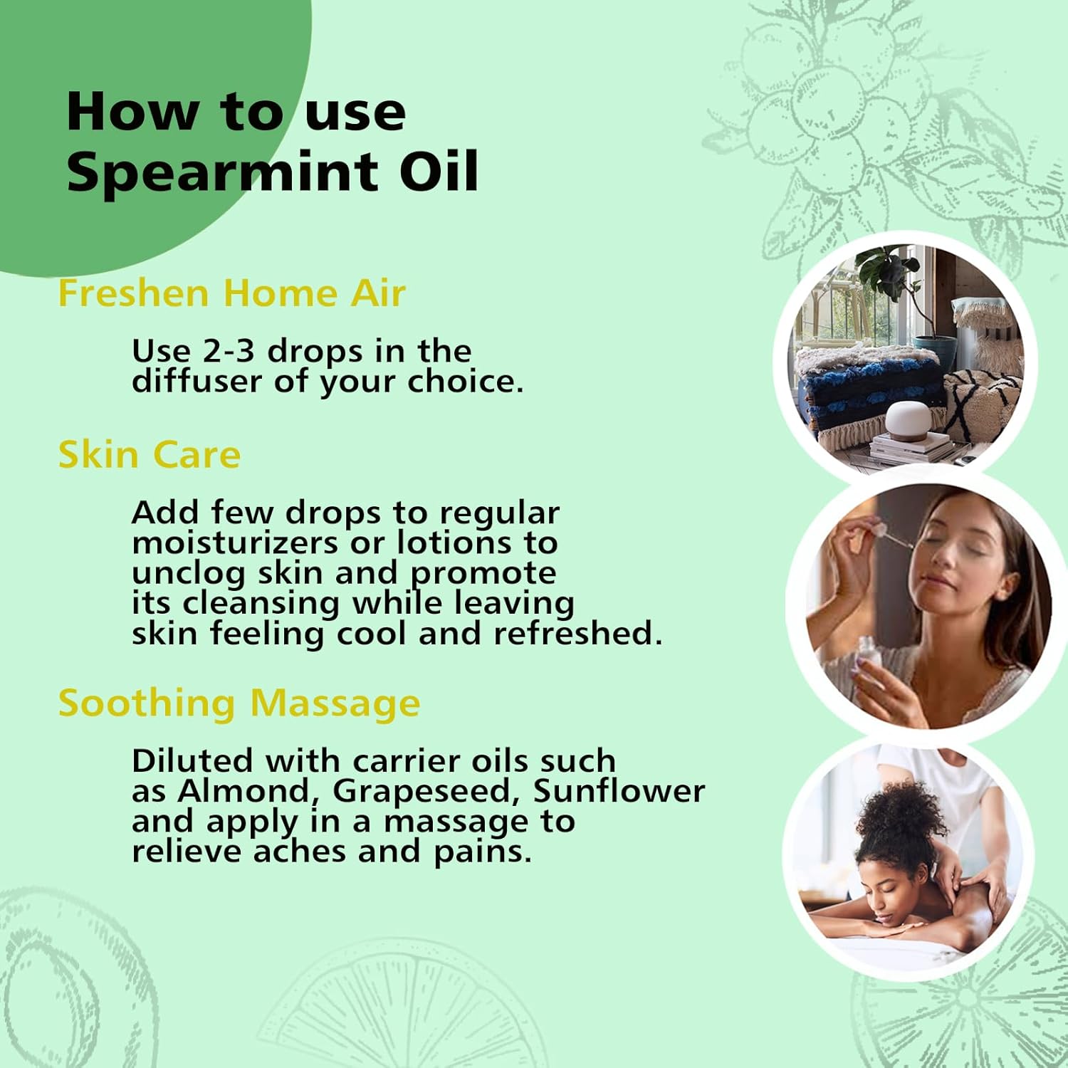 GM Gumili Spearmint Essential Oil, 100% Pure Natural Spearmint Oil for Diffuser, Face, Skin, Hair Care - Refreshing Aroma - 10mL