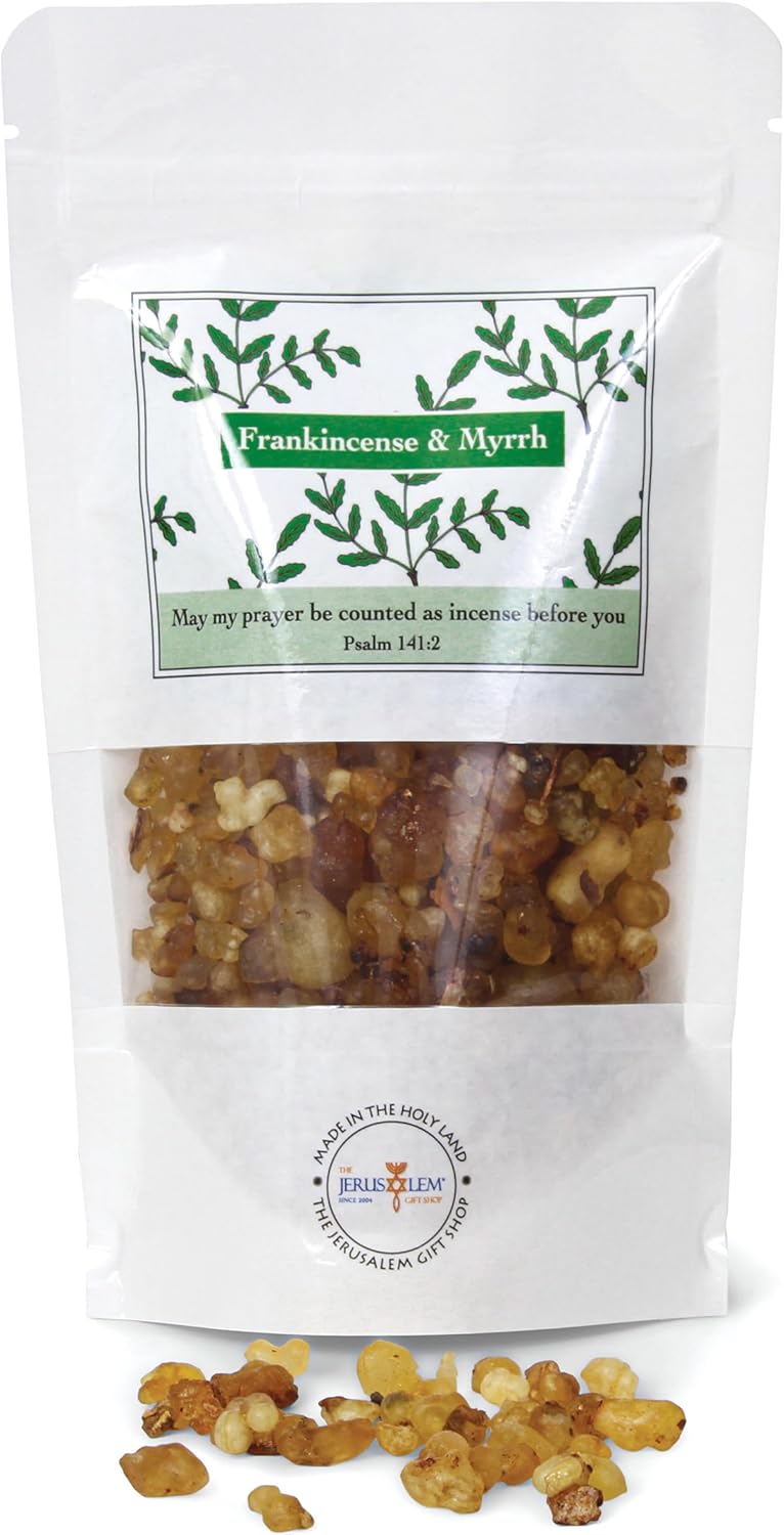Frankincense and Myrrh Holy Incense from Jerusalem in a Gift Pack - Sacred Jerusalem Aromatic Granules - Traditional Biblical Scents for Home & Worship, A Church Incense