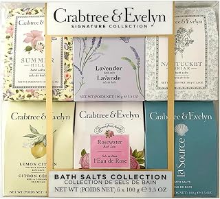 Crabtree & Evelyn Bath Sea Salts Aromatherapy Spa Variety (Summer Hill, Lavender, Nantucket Briar, LaSource, Rosewater, Lemon Citron) 6 X 3.5 oz