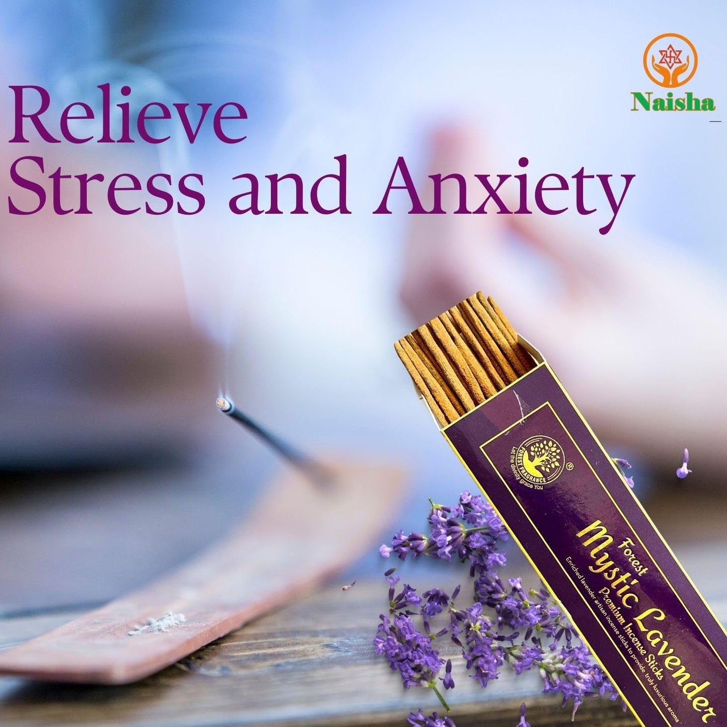 Naisha Incense Sticks Set of 4 (50 Gm Each) Spiritual Gift for Purification & Meditation, Indian Aromatherapy Set, Mystic Lavender, Mystic HeenAmber, Mystic Sandal, Chandan Wood (Mystic Mood)