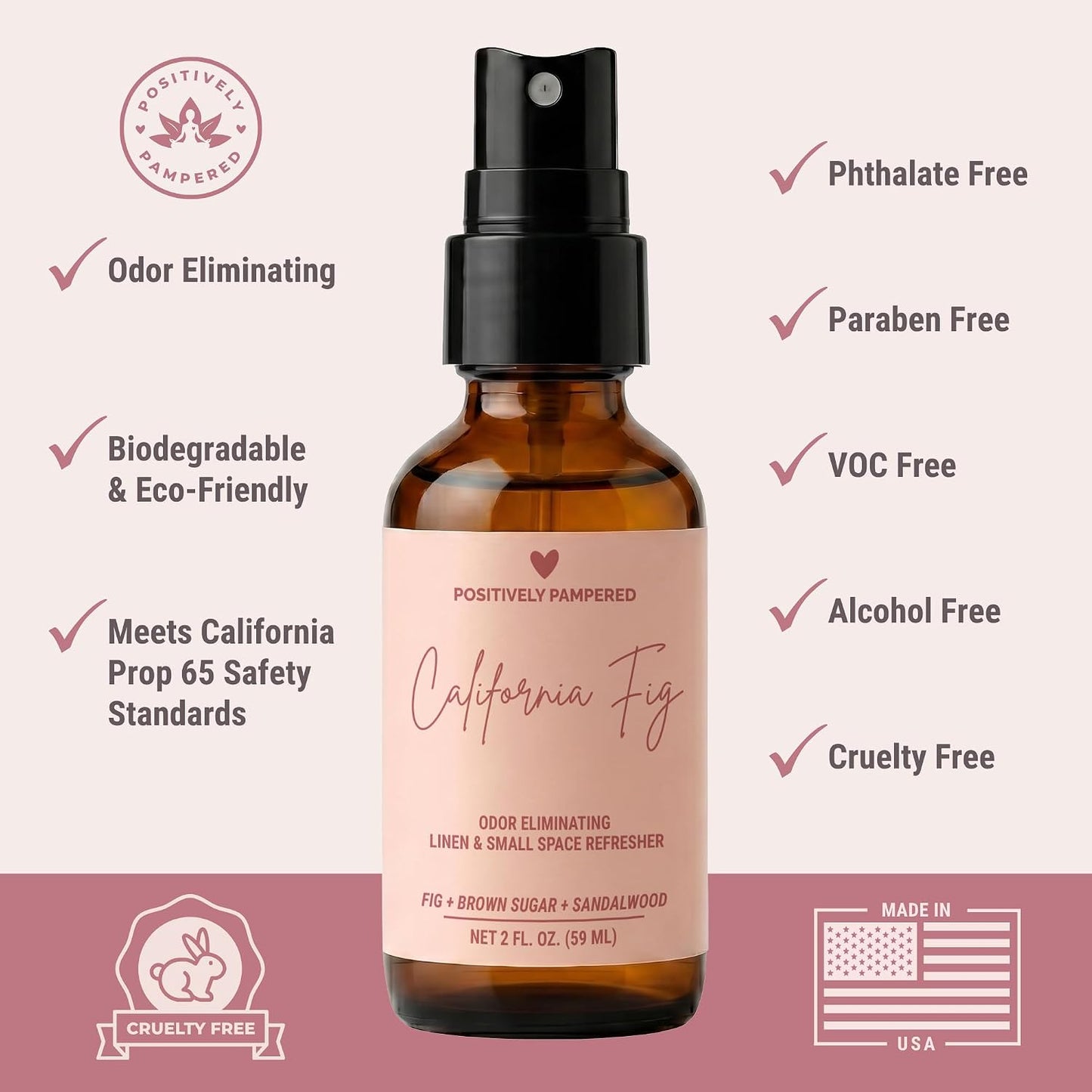 California Fig Luxury Small Space Air & Linen Freshener Spray - Fig + Brown Sugar + Sandalwood - Designer-Inspired Home Fragrance - Non Toxic Room Spray + Odor Eliminator - 2 oz Travel Size