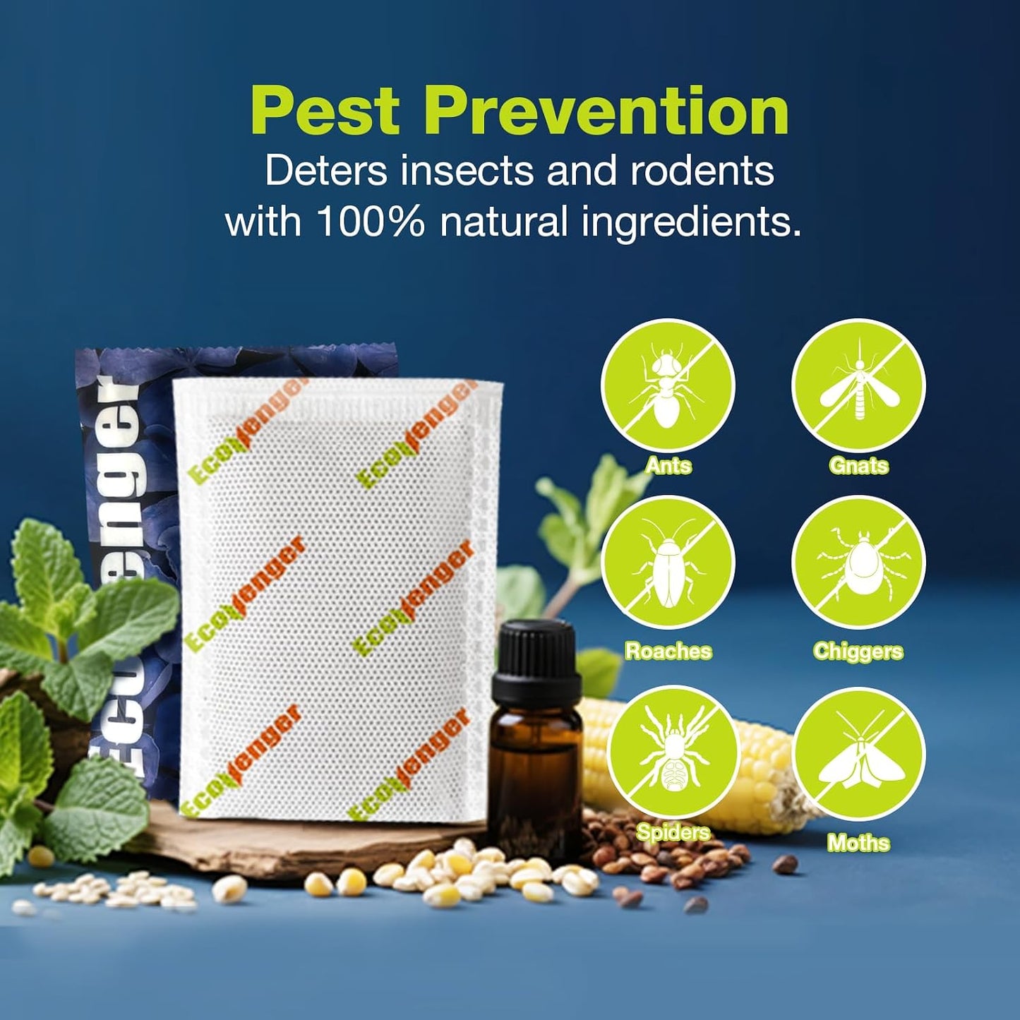 EcoVenger Pest Control Aroma Sachets 12-PK, Sachet Bags for Natural Insect Repellent, Moths, Mosquitoes, Roaches, Centipede, Spiders, Mice, Peppermint/Cedar/Lemongrass, 100% Natural, Child & Pet Safe