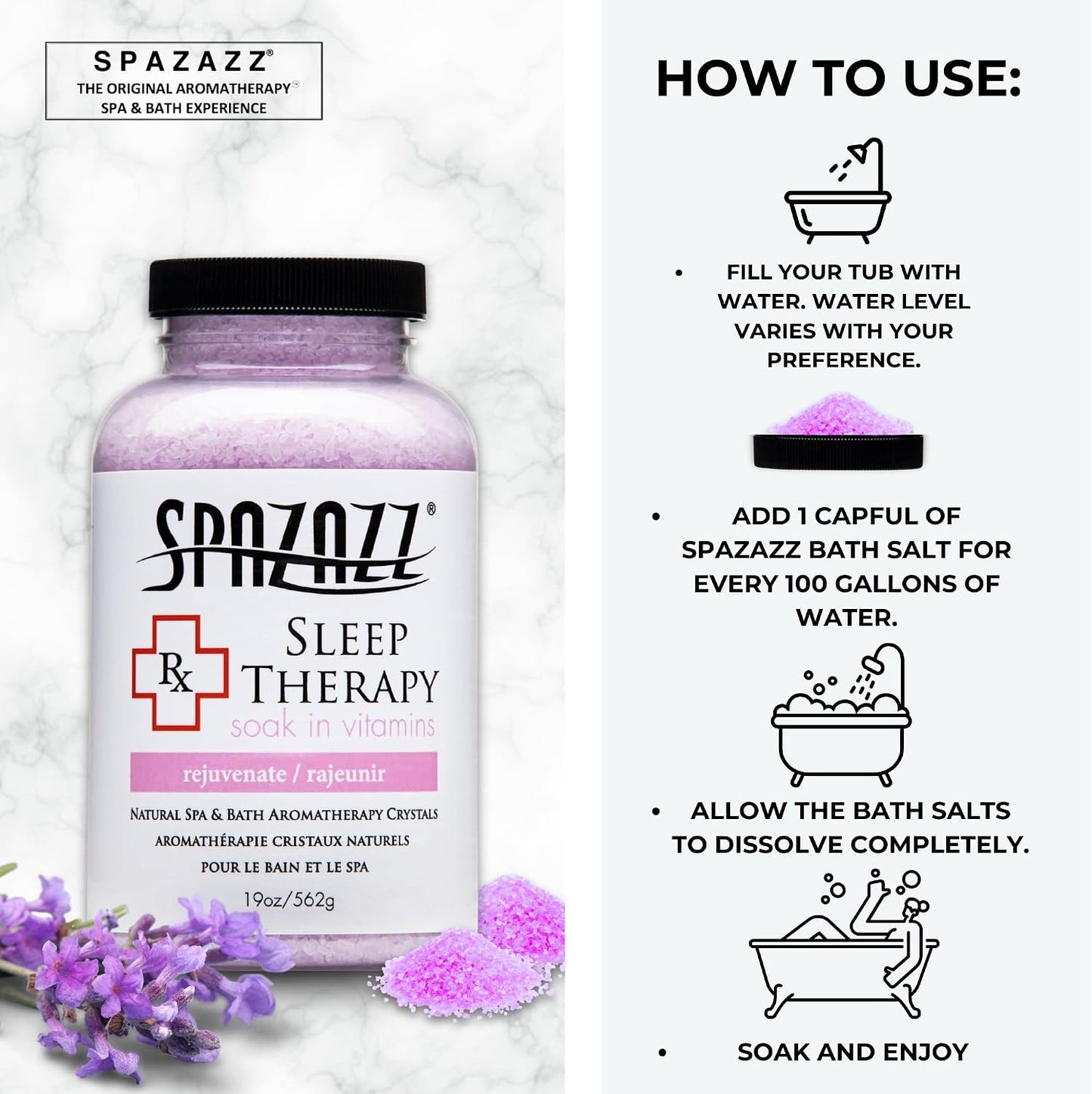 Spazazz Aromatherapy Salt Crystals 19oz – Sleep Therapy – Hot Tub & Bath Soak – Spazazz Hot Tub Crystals are Oil-Free & Safe for All Spas
