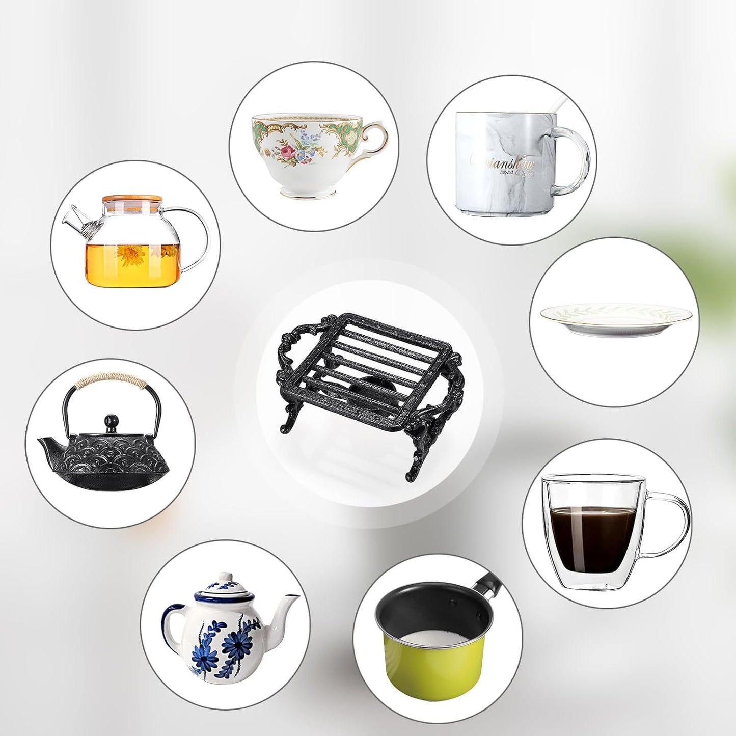 Sumnacon Tea Warmer Cast Iron Tea Pot Warmer with Tealight Candle Holder Sturdy Functional Teapot Warmer Stand for Office Party or Desk RetroTea Pot Heater for Heating Milk,Tea,Coffee,Food