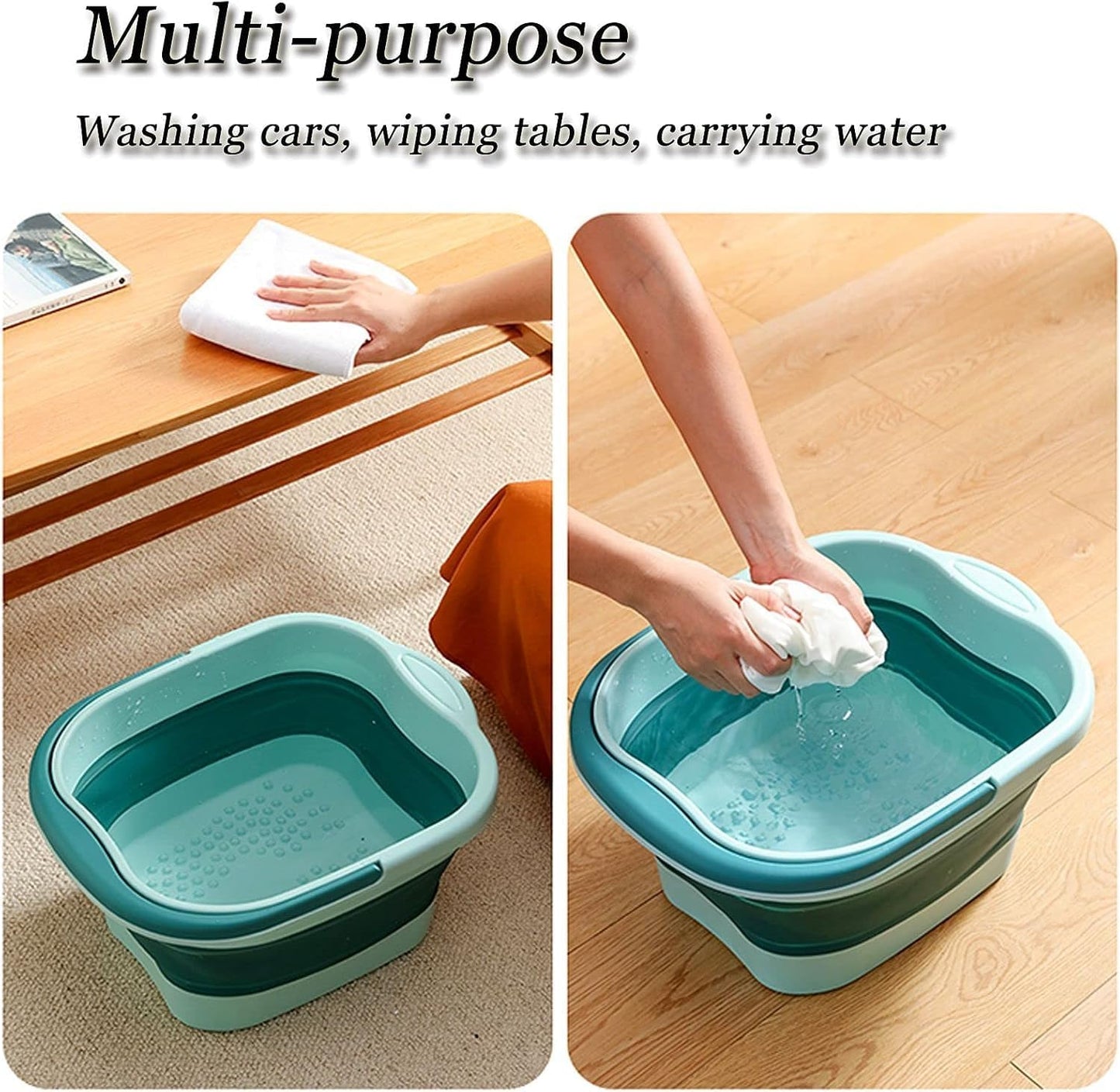 WMHYLYH Collapsible Foot Spa Bath Massager for Dry Cracked Feet, Feet Soaking Tub with Massage Acupoint, Pedicure Foot Soak Basin Plastic Bucket with Handle(Green)
