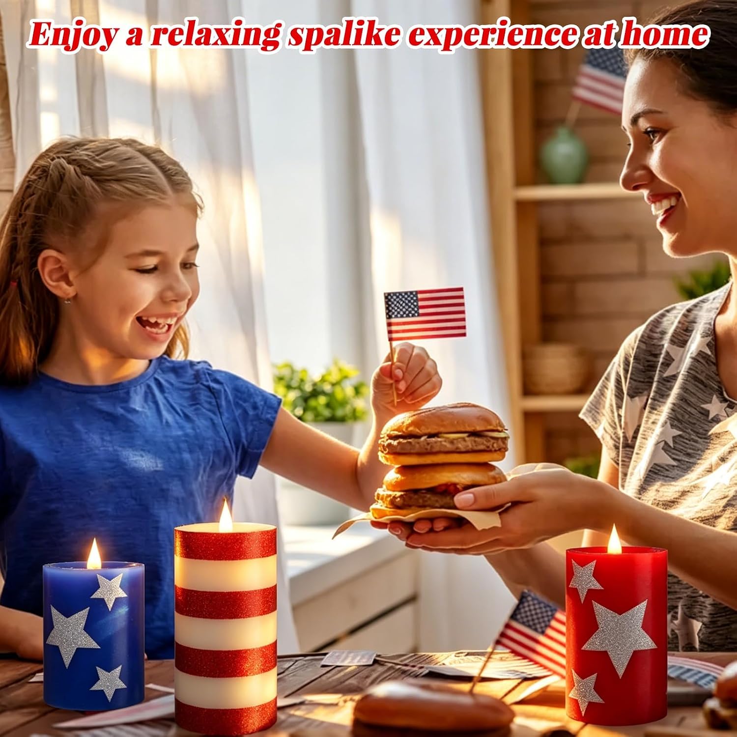 Set of 3 Patriotic Flameless Candles, Red White and Blue Battery Operated Pillar Candles, Patriotic Candles for 4th of July Independence Day Home Decor