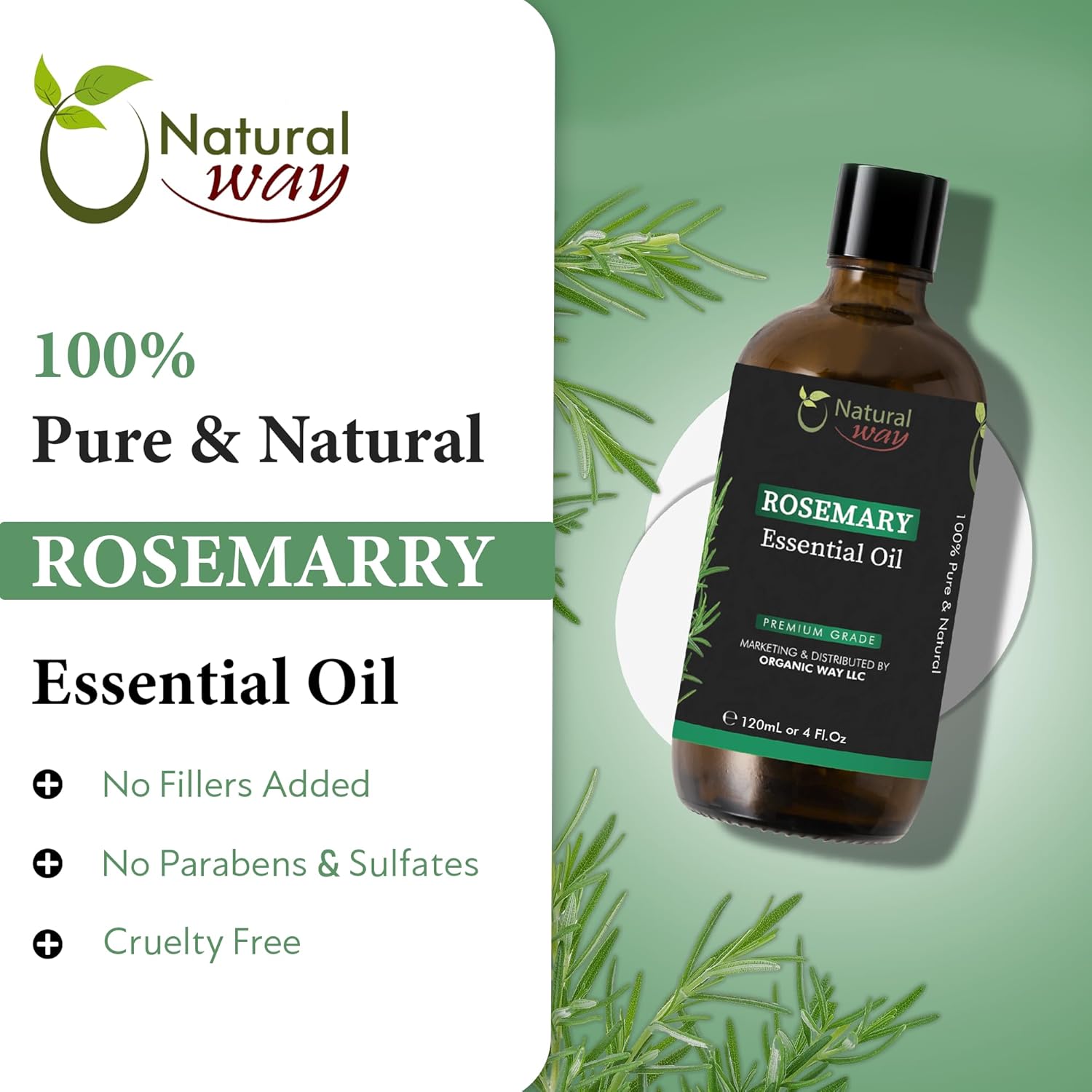 Rosemary Essential Oil | Pure Aromatherapy Oil for Diffusers, Hair Growth, Skin, Scalp Care, Massage | Refreshing Hair Oil for Women & Men | Natural Essential Oil for Diffuser | 4 Fl Oz (120 mL)