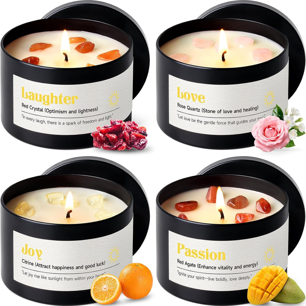 AOOVOO Crystal Energy Candles Set for Women - 4 Pack 26 oz Soy Wax Candles for Home Scented