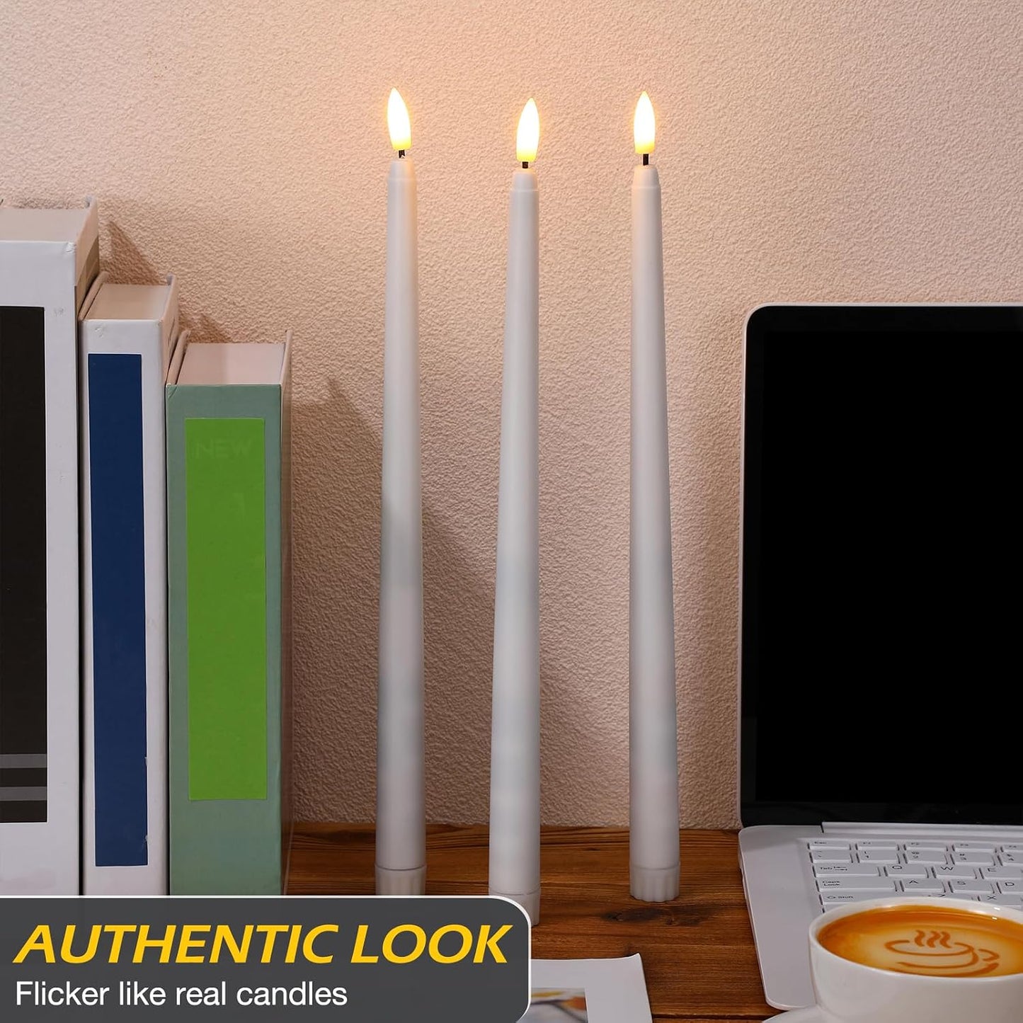 Tuanse 20 Pcs Flickering Flameless Taper Candles Bulk LED Battery Operated Realistic Flame Effect with Remote & Timer Safe No Fire Wax Drip Candles for Wedding Church Home Decor (12.4",White)