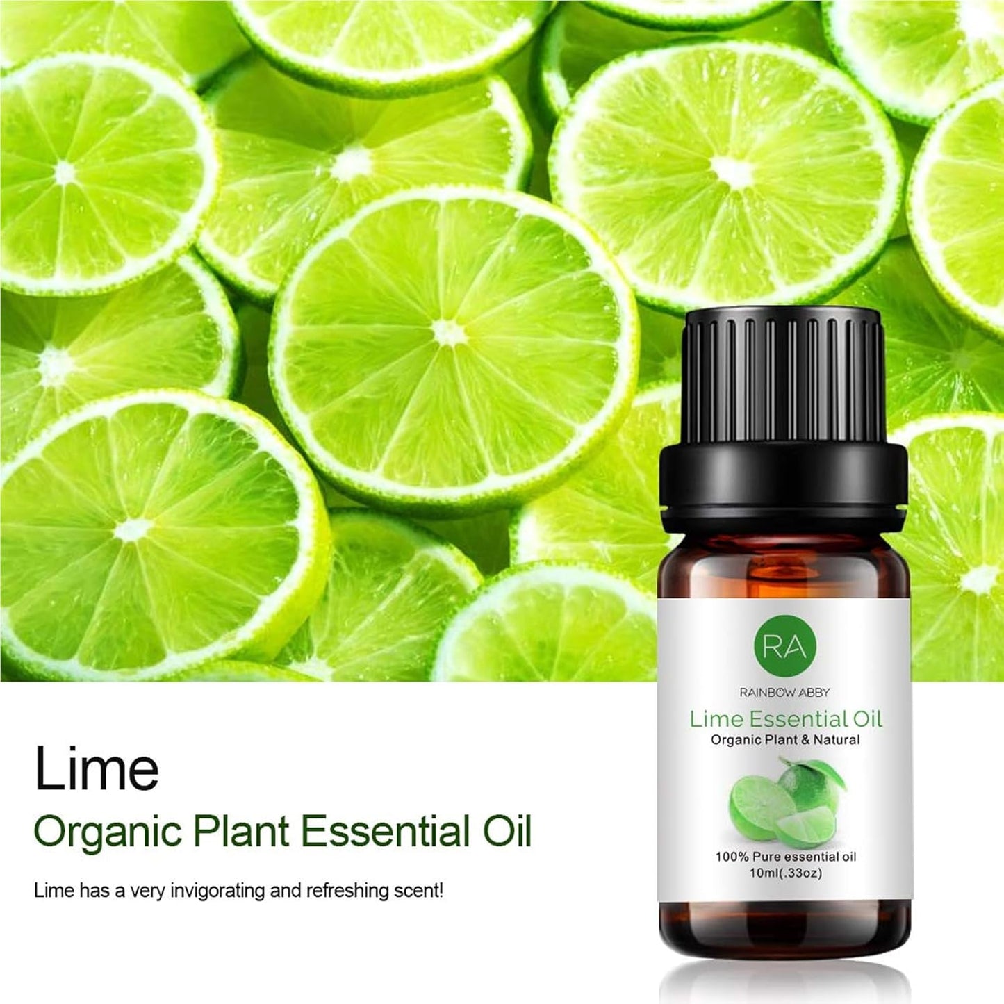 2-Pack Lime Essential Oil, 100% Pure Organic Natural Aroma Lime Oil for Diffuser, Massage, Yoga, Meditation, Skin Care - 2x10 mL