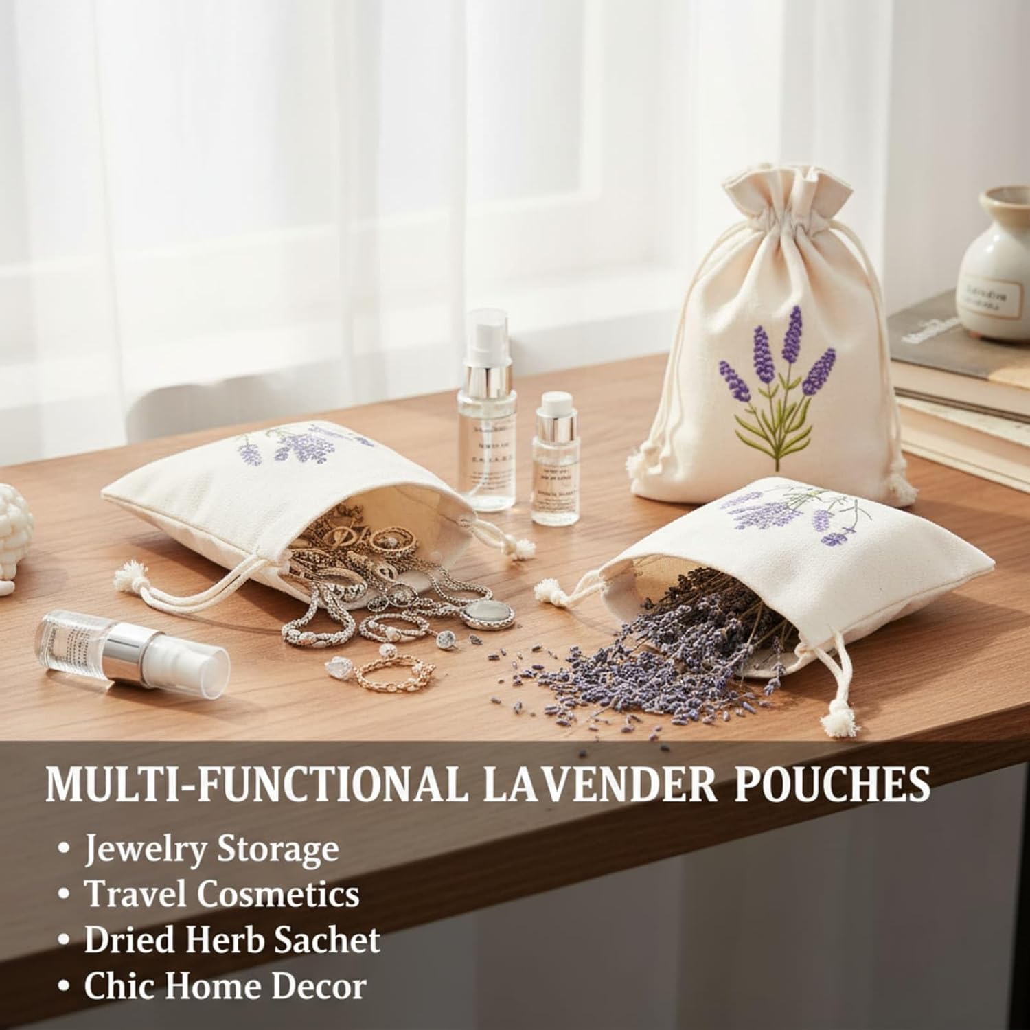 12 Pcs Sachet Bags Empty Small Sachet Bags for Fragrance Handmade Scent Sachets Lavender Pattern(13x18cm, Natural Cotton)