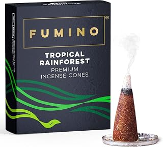 Fumino Tropical Rainforest Incense Cones 15 Pack - Handmade Natural Masala Incense Cones for Meditation & Home Fragrance, Low-Smoke Fresh Green & Citrus Scent, Bureau Veritas Certified