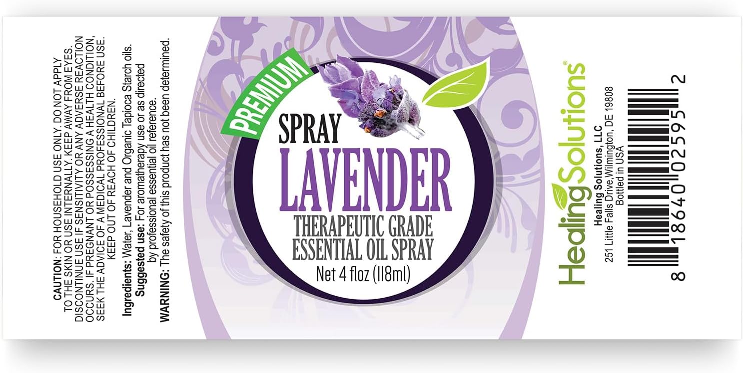 Healing Solutions Lavender Spray 4 oz – Water Infused with Lavender Essential Oil – Aromatherapy Oil Spray
