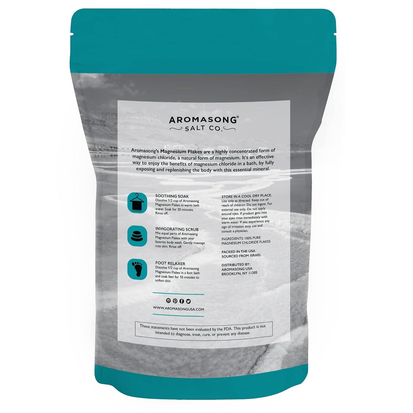 Aromasong Dead Sea Magnesium Flakes for Bath - 16,325 Mg Magnesium Chloride per Bath - Superior Alternative to Epsom Salt - Used as Muscle & Foot Soak - 12 Lb Bulk Bag