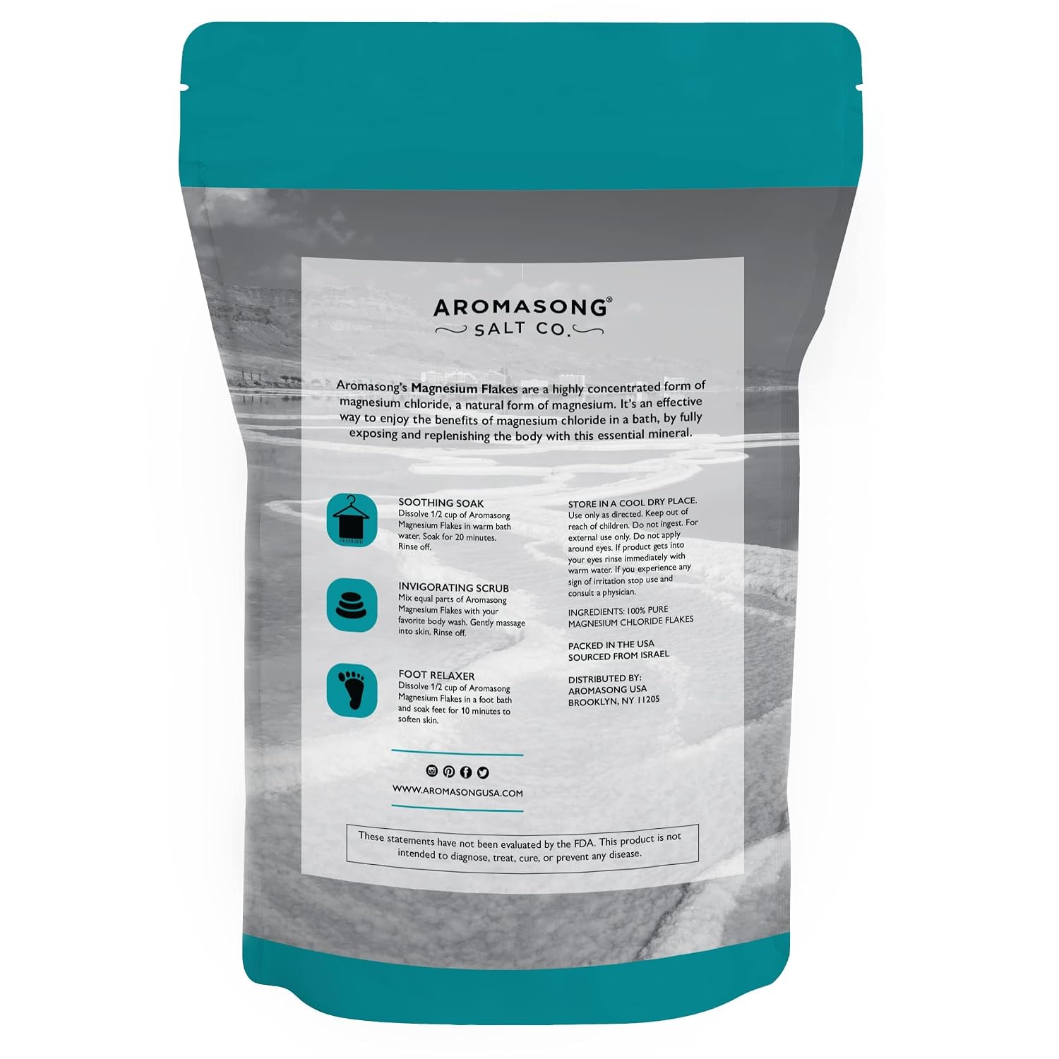 Aromasong Dead Sea Magnesium Flakes for Bath - 16,325 Mg Magnesium Chloride per Bath - Superior Alternative to Epsom Salt - Used as Muscle & Foot Soak - 12 Lb Bulk Bag