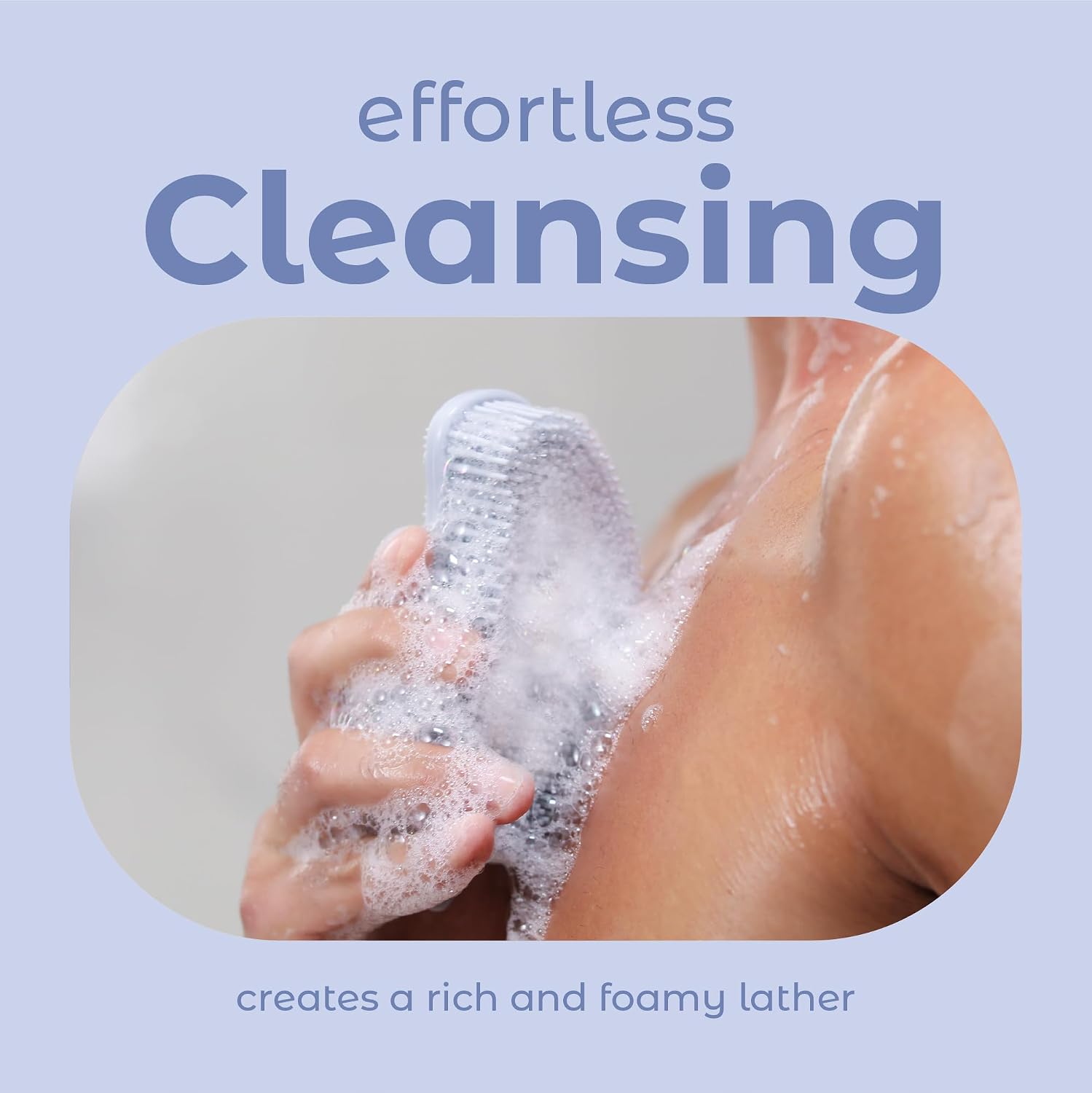 MainBasics Silicone Body Scrubber - Dual-Sided Shower Exfoliator for Men & Women, Gentle Silicone Loofah Alternative for Deep Clean (Frosted Sky, Exfoliate)