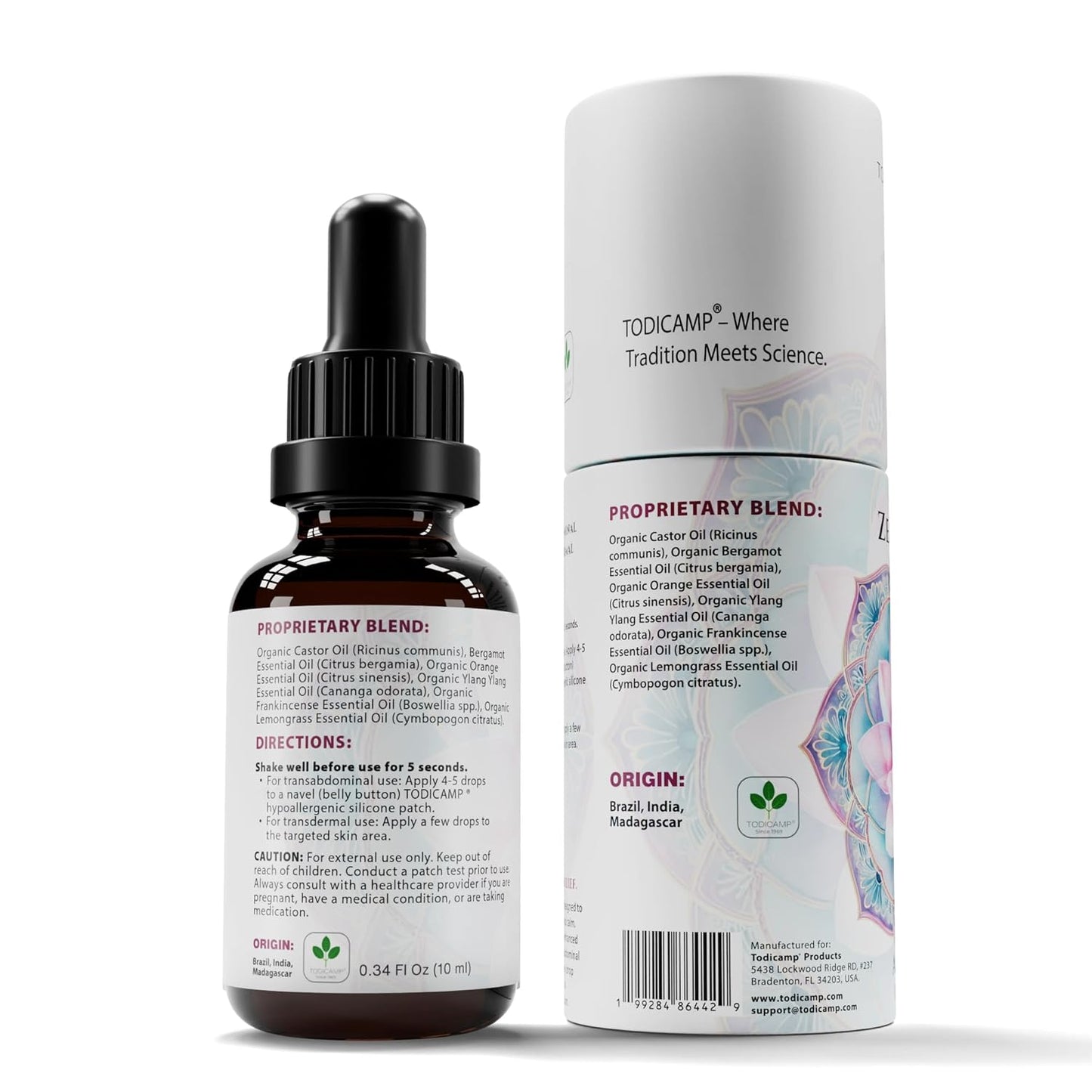 TODICAMP Anxiolytic Navel Patch & Skin Application Calming Essential Oil Blend for Relief & Relaxation - Bergamot Orange Ylang Ylang Frankincense Lemongrass in Castor Oil - 0.34oz