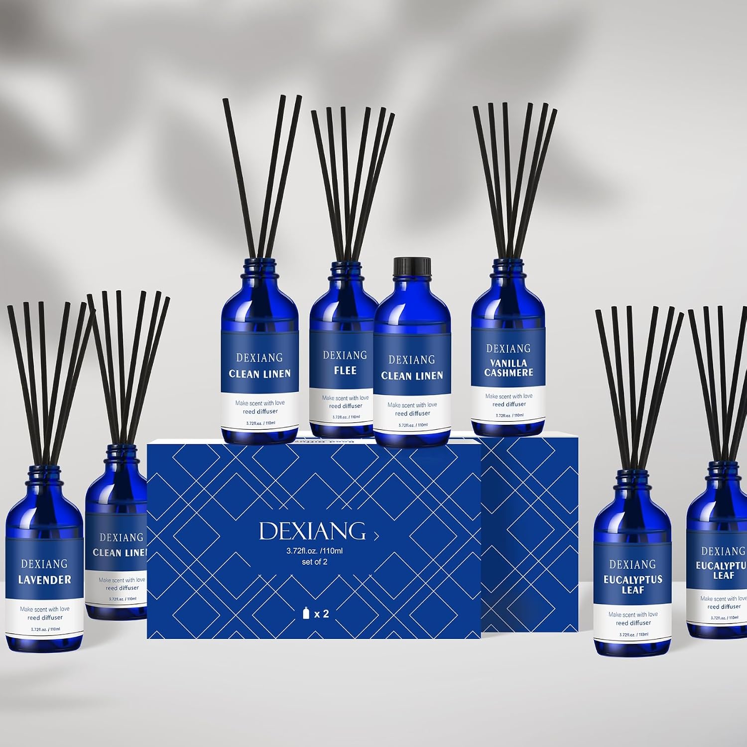 Reed Diffuser Set of 2, Lemon Verbena/Clean Linen，Each Bottle is 3.72 Oz (110 ml) Scent Diffuser, Comes with 12 Diffuser Sticks,Fragrance and Gifts,Room Decor& Home Decor