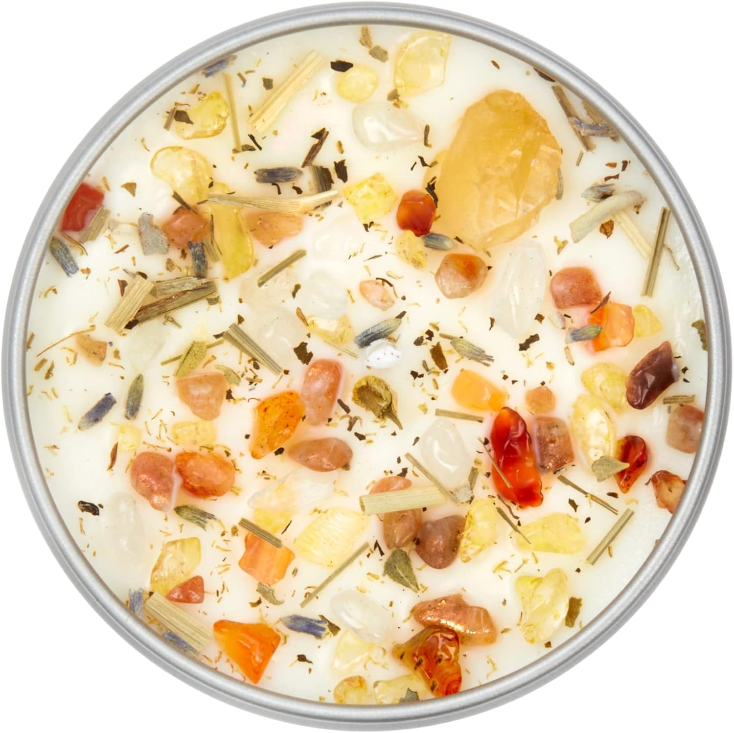 Summer Candle by New Moon Beginnings - Soy Candles - All Natural Aromatherapy Candle - Dried Herb, Flower, & Crystal Candles - Citrus Coconut Candle - 8 oz Tin