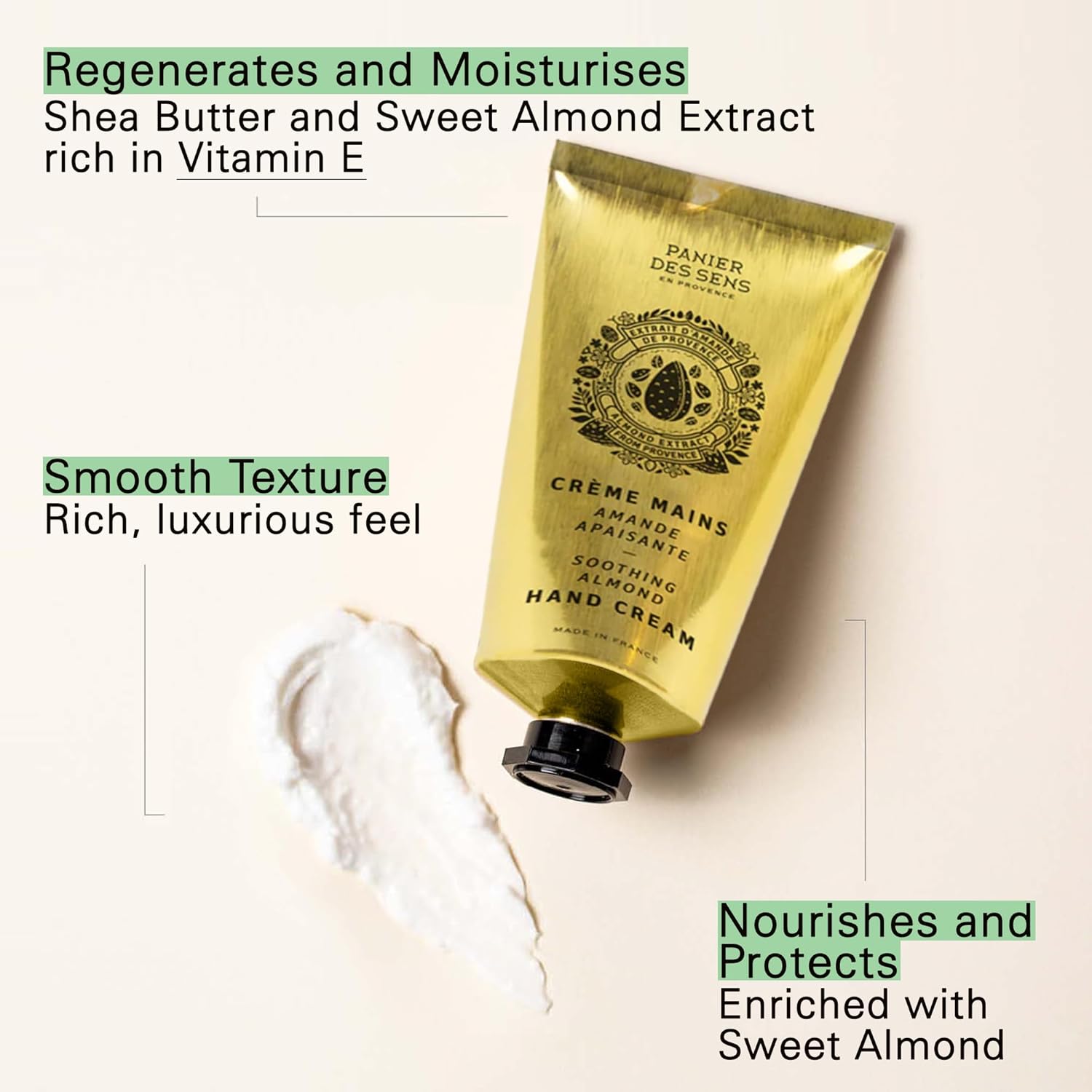Panier des Sens – Sweet Almond Hand Cream – Moisturizing Hand Lotion for Dry Skin – Premium French Hand Cream, Softening Care for Women, 97% Natural Ingredients, 2.5 Fl Oz