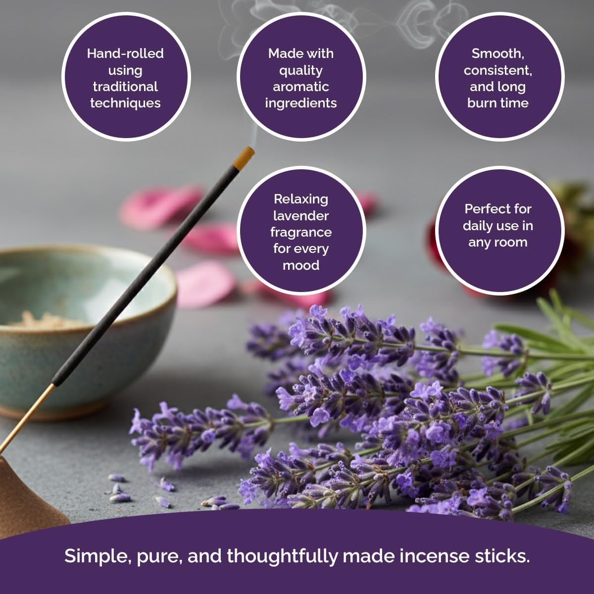 Lavender Incense Sticks 120 Count | Natural Hand-Rolled Aromatherapy Incense for Relaxation, Stress Relief, Meditation, Yoga & Prayer | Long-Lasting Soothing Aroma | Zed Black