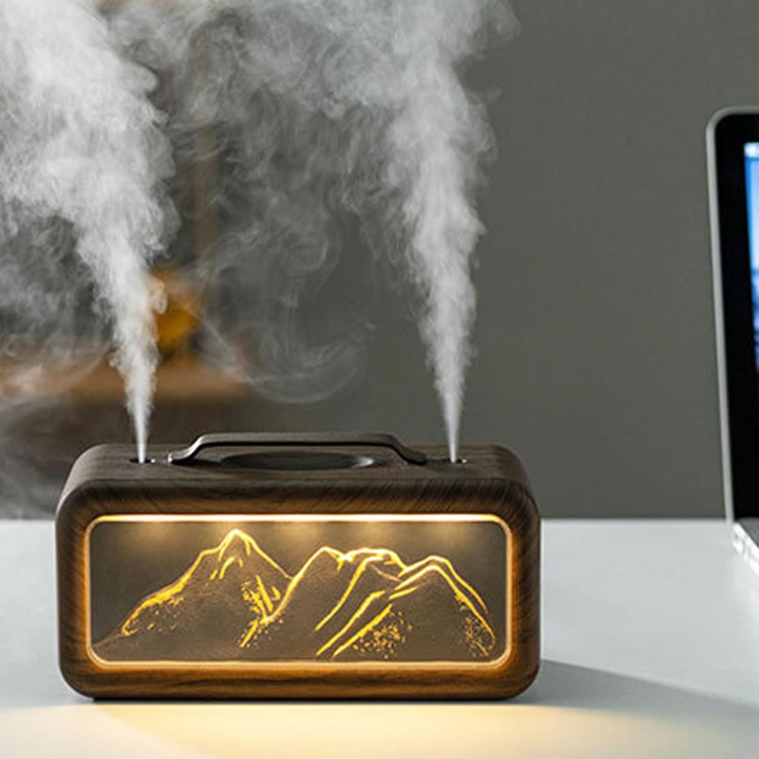 Zopsc Humidifier, Essential Oil Diffuser 600ml, Aromatherapy Diffuser with Dual Spray & Light, USB Cool Mist Humidifier for Home Bedroom Office (Dark Wood Grain)