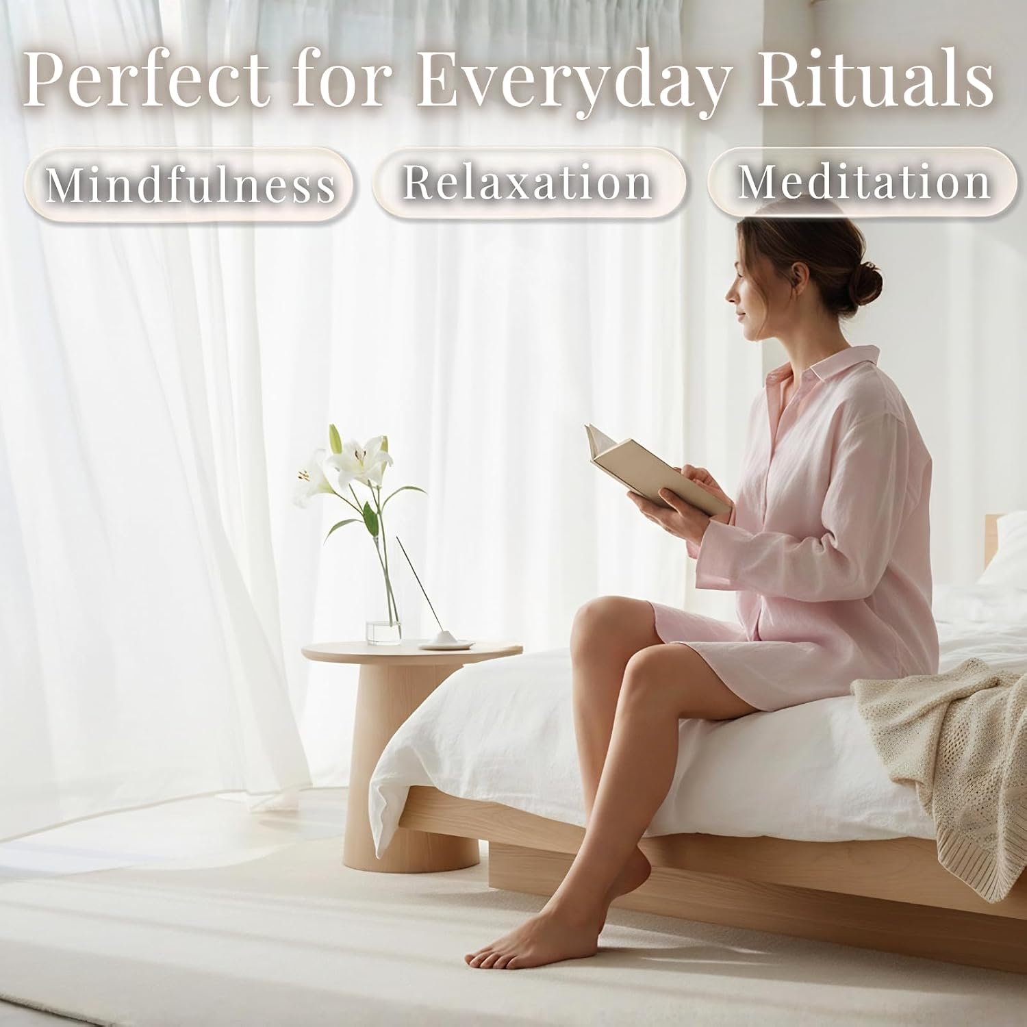 Pure Lily Luxury Japanese Incense Sticks 60sticks Bergamot Vanilla Jasmine Coreless Low Smoke Natural Charcoal Free Non Toxic Aromatherapy Meditation Calming Stress Relief Relaxation Yoga TOMORI