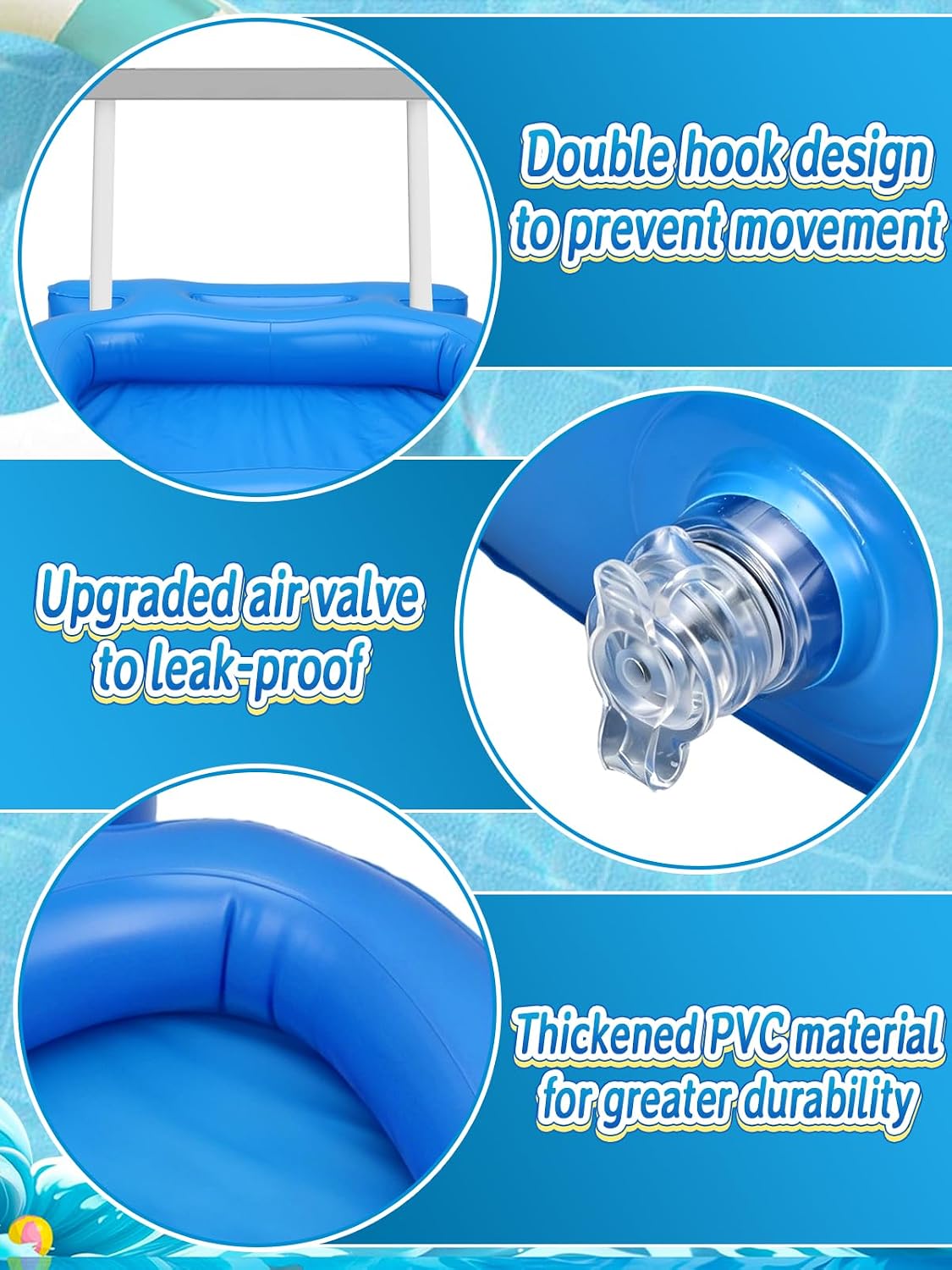 2pcs Fast Drain Inflatable Pool Foot Bath - 23.6" L x 20.4" W x 3.9"H Leak-proof Foot Wash Tray for In Ground Above Ground Swimming Pool Accessories, Feet Cleaner Basin/Tub for Entry Ladder Must Haves
