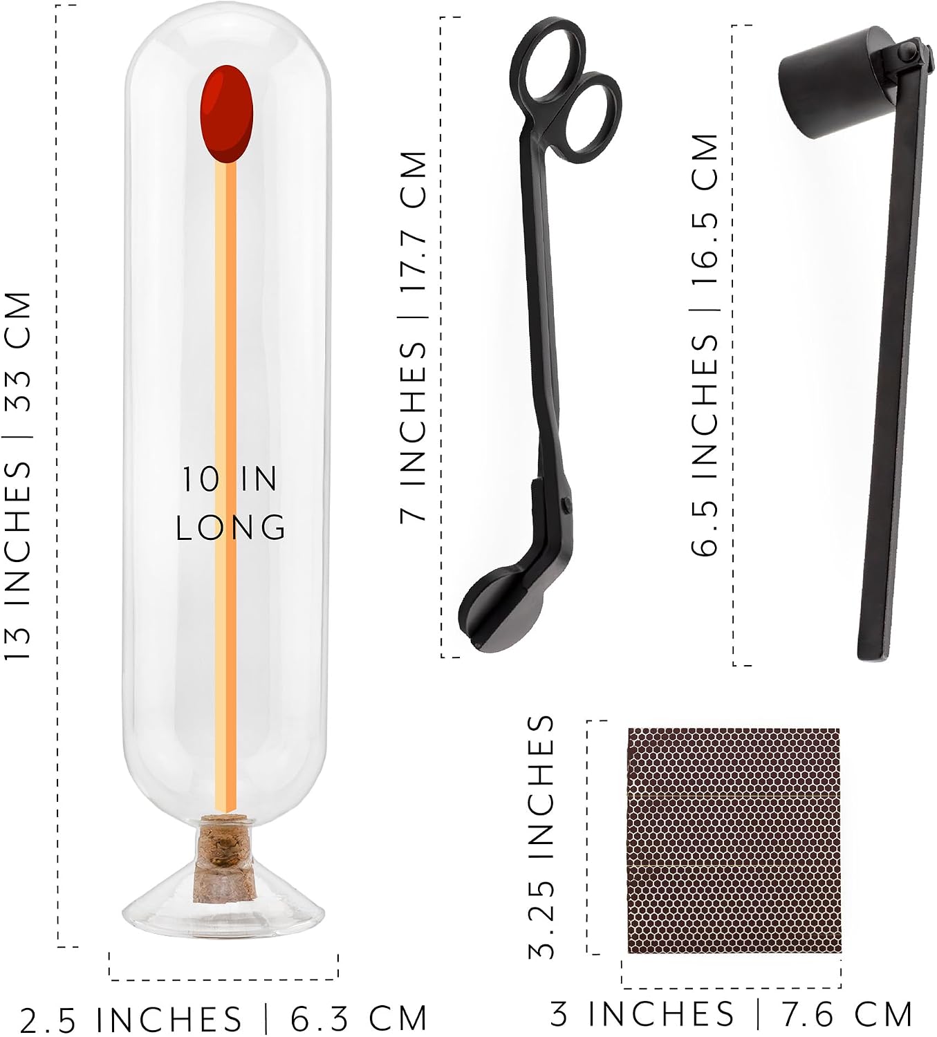 AuldHome Design Fireplace Matches Cloche Set; Jar, Striker w/Wick Trimmer and Snuffer