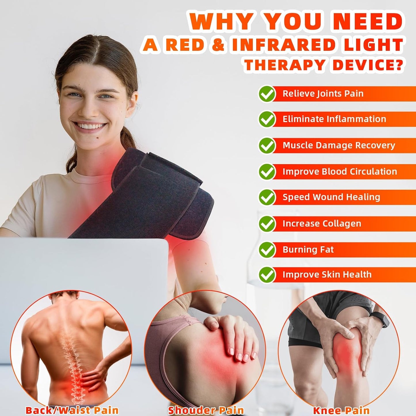 Red Light Therapy Infrared Light Therapy Pad Wearable Wrap Pad for Body Relief Back Waist Shoulder Knee Feet Faster Body Energy Recovery with Timer
