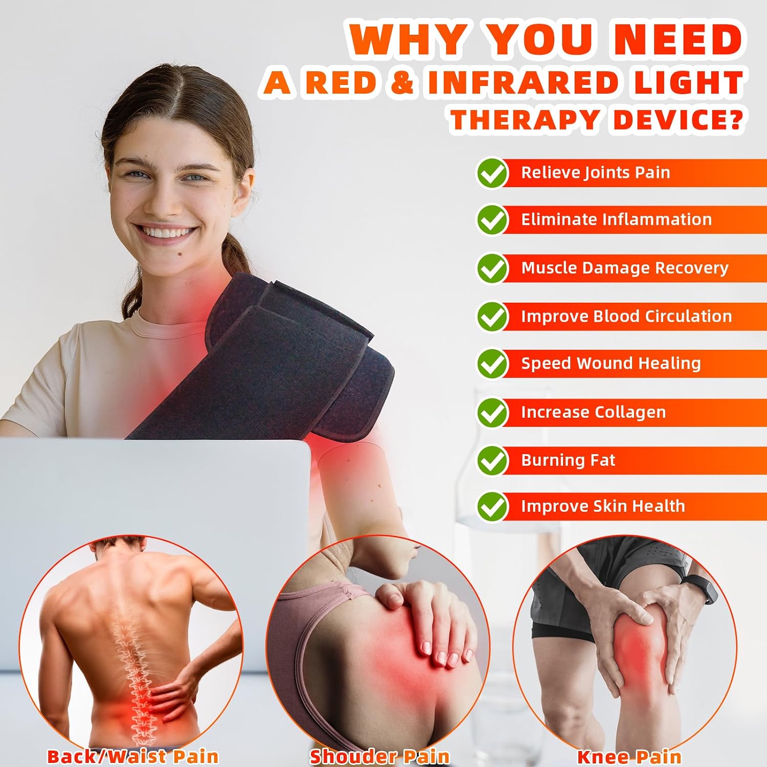 Red Light Therapy Infrared Light Therapy Pad Wearable Wrap Pad for Body Relief Back Waist Shoulder Knee Feet Faster Body Energy Recovery with Timer