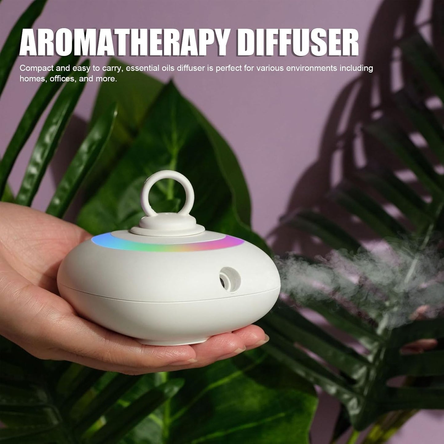 Mini Essential Oil Diffuser, Automatic Spraying Aromatherapy Diffuser with Rotating Colorful Lights and Timer Portable Rechargeable Mini Scent Air Machine for Bedroom