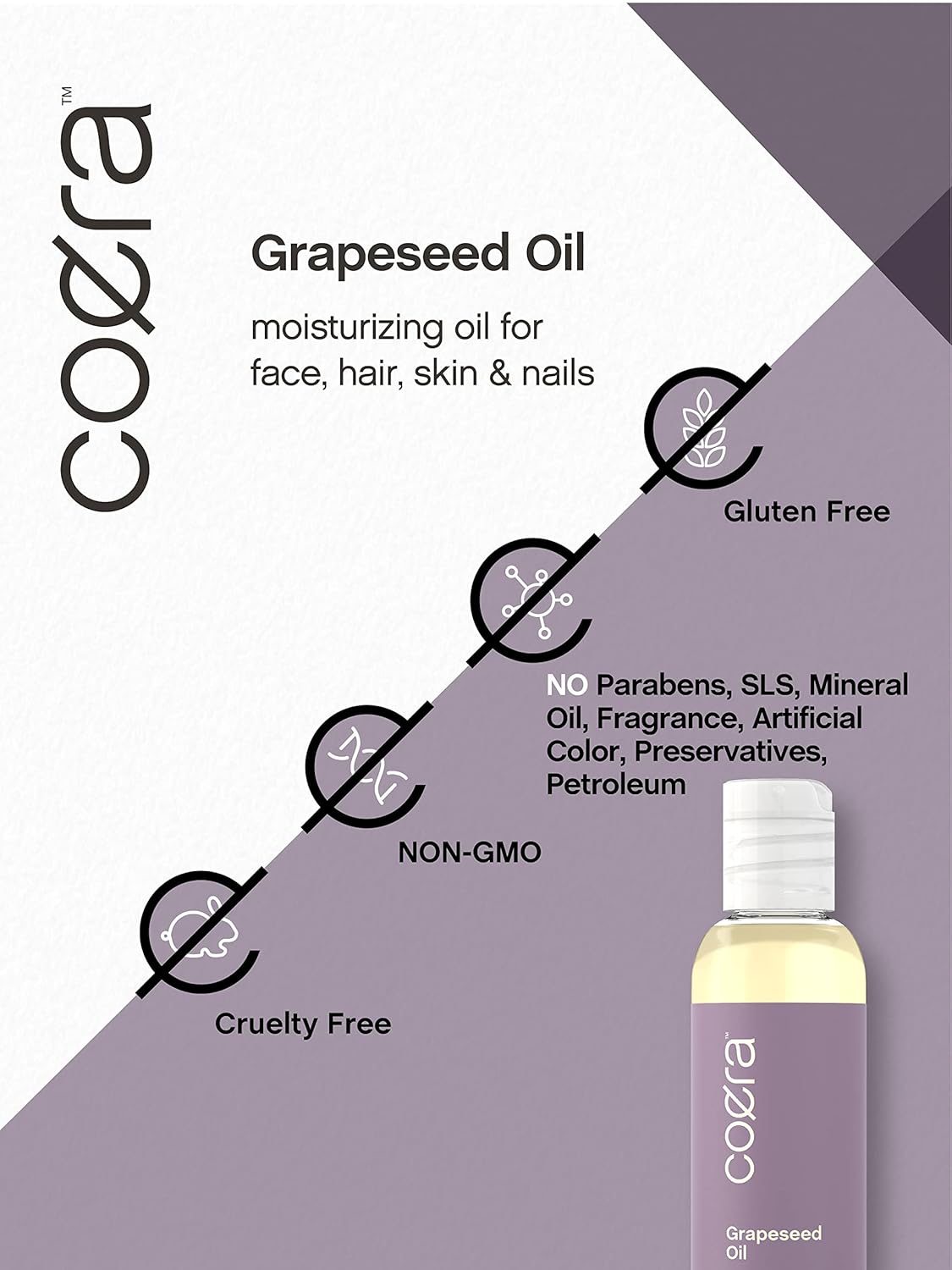 Coera Grapeseed Oil Cold Pressed | 4 fl oz | Moisturizer for Face, Hair, Skin, and Nails | Free of Parabens, SLS, & Fragrances