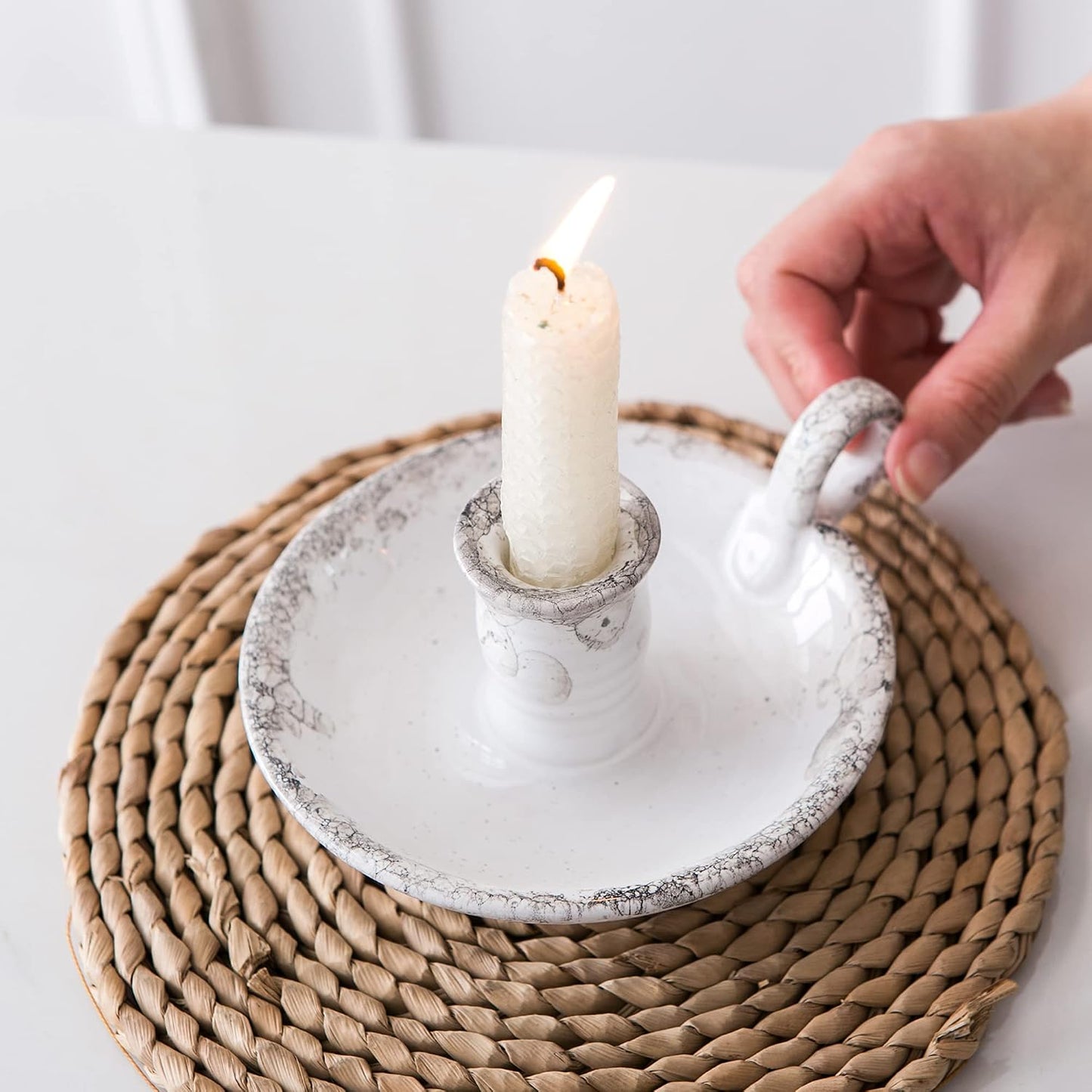 Candle Holder Ceramic Candlestick Holder, Candlelight Stand for Spell Candles, Taper Candles, and Incense, Halloween Christmas Dining Room Home Decoration Display