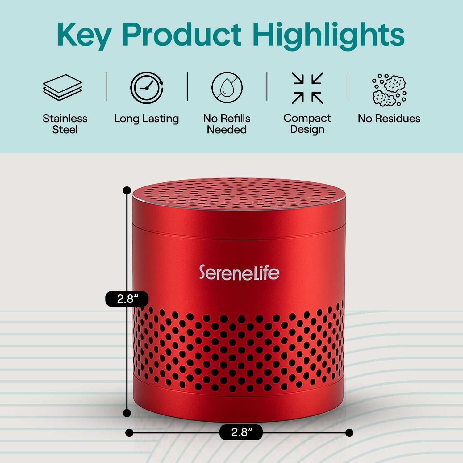 SereneLife Fridge Deodorizer & Odor Eliminator, Multi-Use Refrigerator Deodorizer Aluminum Pod for Freezer, Closet, Car, Shoes & Enclosed Spaces, Compact, Reusable & Lasts Up to 10 Years (Red)