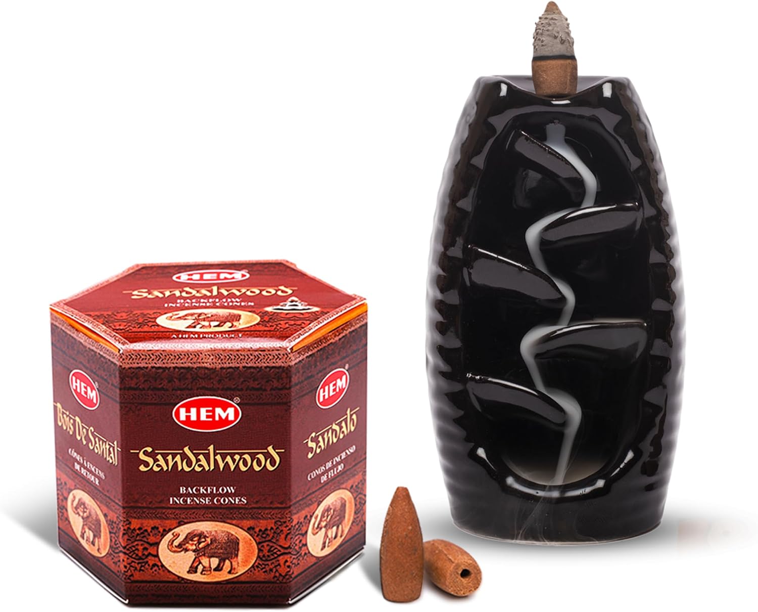 HEM Sandalwood Backflow Incense Cones – Pack of 40 Brown Cones | Long-Lasting Natural Aroma for Positivity, Cleansing & Relaxation | Wood Powder Aromatherapy for Stress Relief & Air Purification