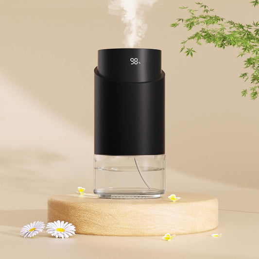 Waterless Essential Oil Diffuser - Rechargeable Black Aluminum Alloy 100ml Scent Machine with 4 Timers