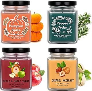 Scented Candles 4 Pack Soy Candles Set for Women Gift | Holiday Gift for Home Decor, Holiday Candle Home Decor - Pumpkin Spice, Apple Maple Syrup, Caramel Hazelnut, Pepper Cedar