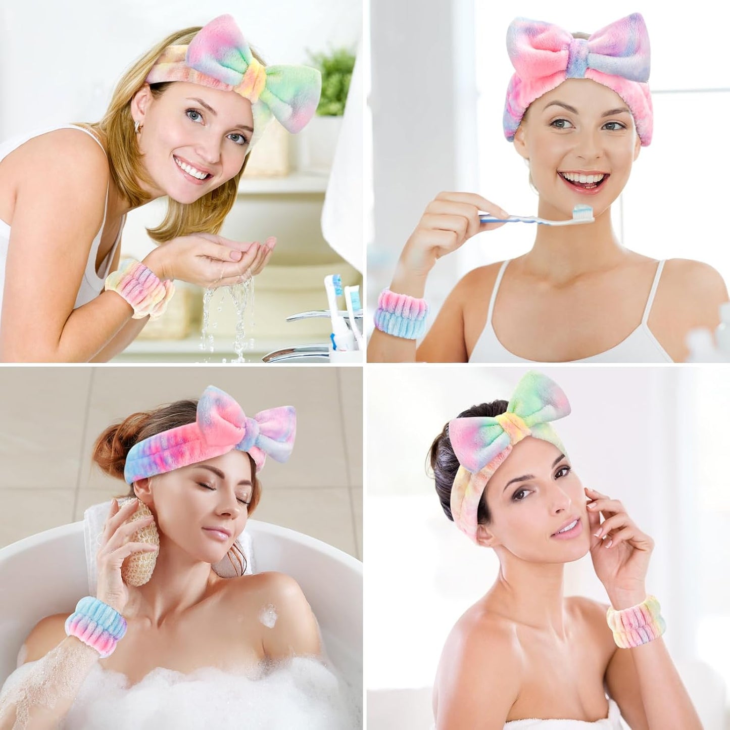 Wteehn 6pcs Headband and Wristband for Face Washing, Makeup Spa Skincare Headband, Skin Care Face Wash Headbands Wrist Bands Tools Set, for Women and Teen Girls Gifts