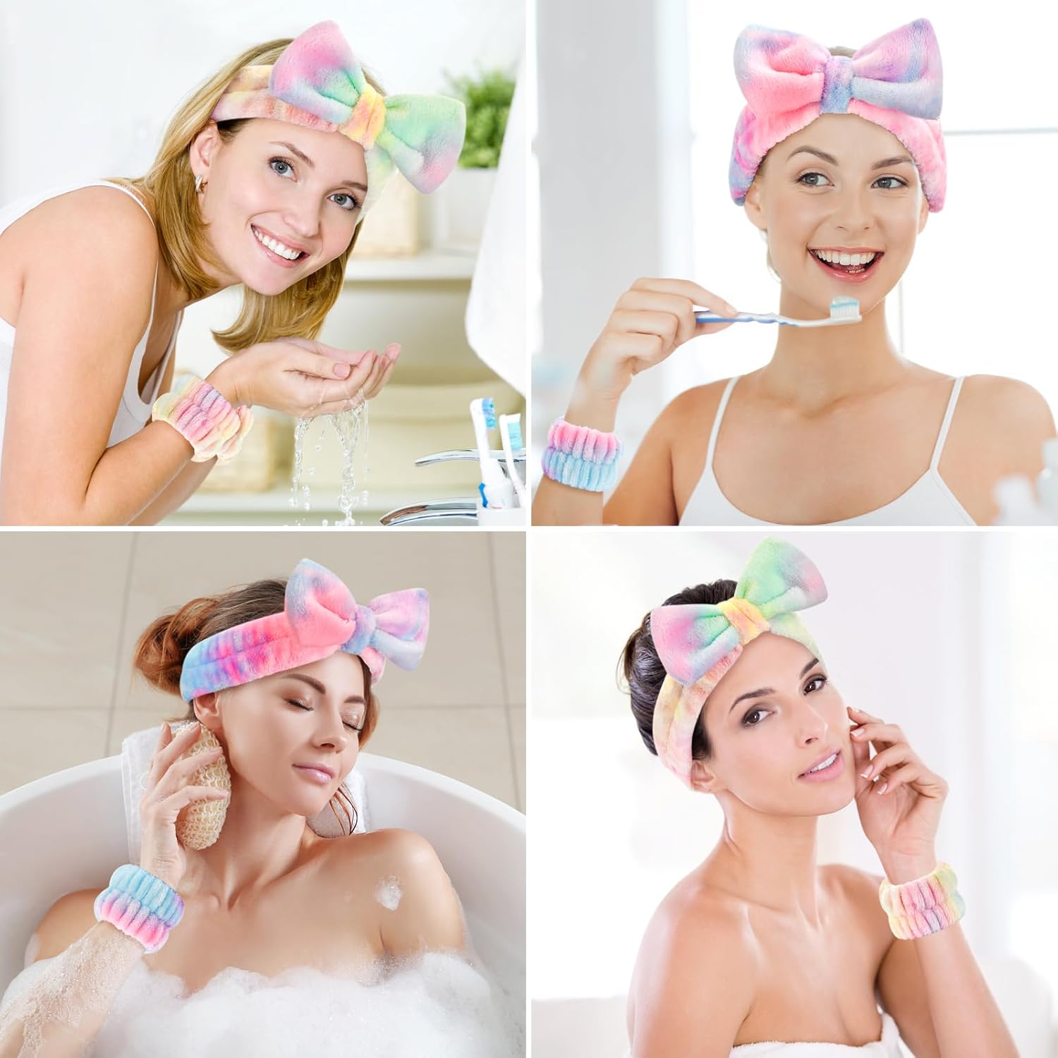 Wteehn 6pcs Headband and Wristband for Face Washing, Makeup Spa Skincare Headband, Skin Care Face Wash Headbands Wrist Bands Tools Set, for Women and Teen Girls Gifts