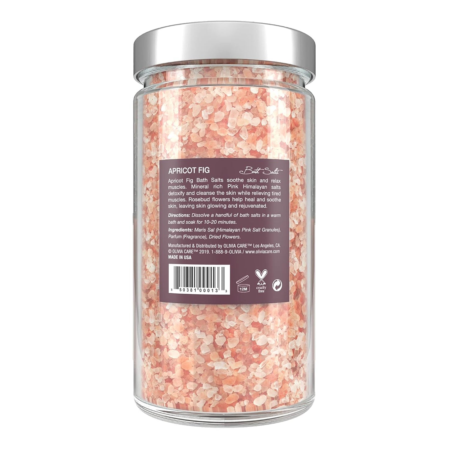 Olivia Care Pink Himalayan Bath Salts with Apricot Fig - Relieves & Relax Muscles. Exfoliate, Heal, Rejuvenate, Cleansing & Soothes Skin | Made with Natural Ingredients. Fresh Fragrance - 12 OZ