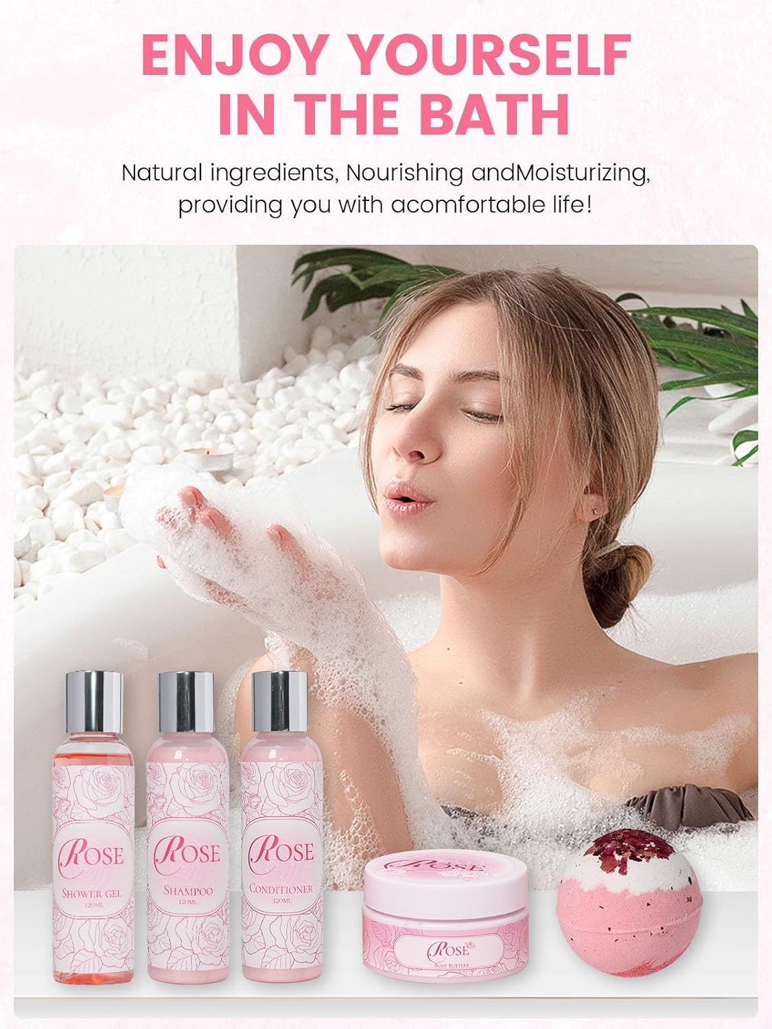 15Pcs Rose Spa Bath & Body Care Set with Bath Bombs & Lotions, Relaxing Home Spa Gift Kit for Mom Wife Girlfriend, Ideal for Mother’s Day Birthday Women Gift Sets
