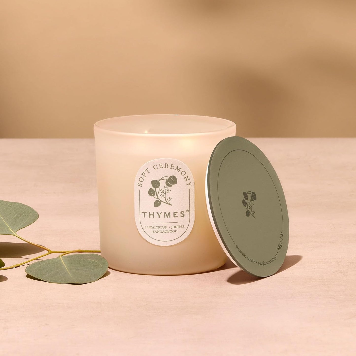 Thymes Scented Candles for Home Decor - Luxury Home Fragrance Gifts for Women & Men – Soft Ceremony (2 Wick Medium Candle, 13 oz)