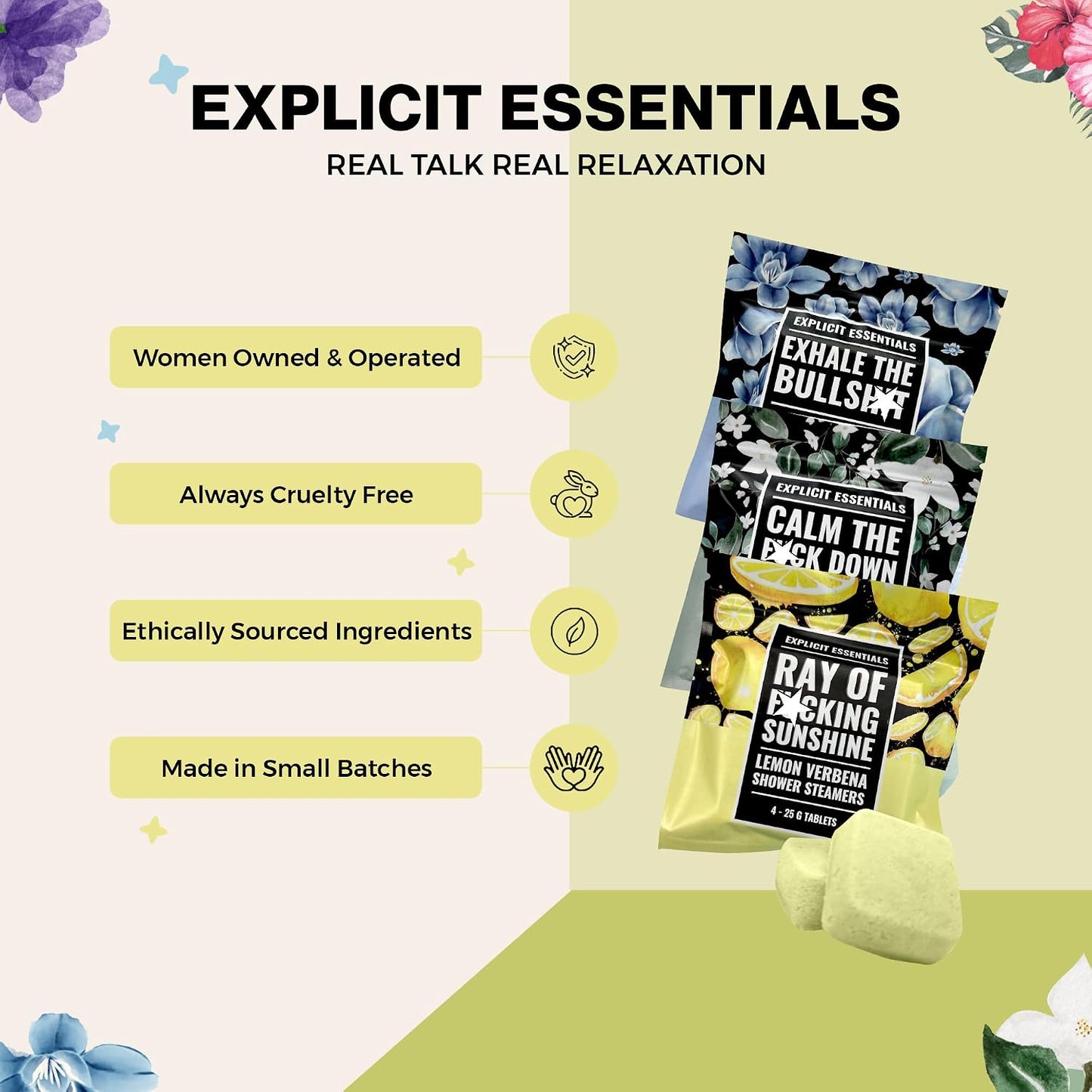 Explicit Essentials Shower Steamers Gift Set | 12 Aromatherapy Shower Steamers (3 Scent Trio) | Eucalyptus Mint, Jasmine Vanilla & Lemon Eucalyptus | Relaxation & Stress Relief Spa Gift for Self-Care