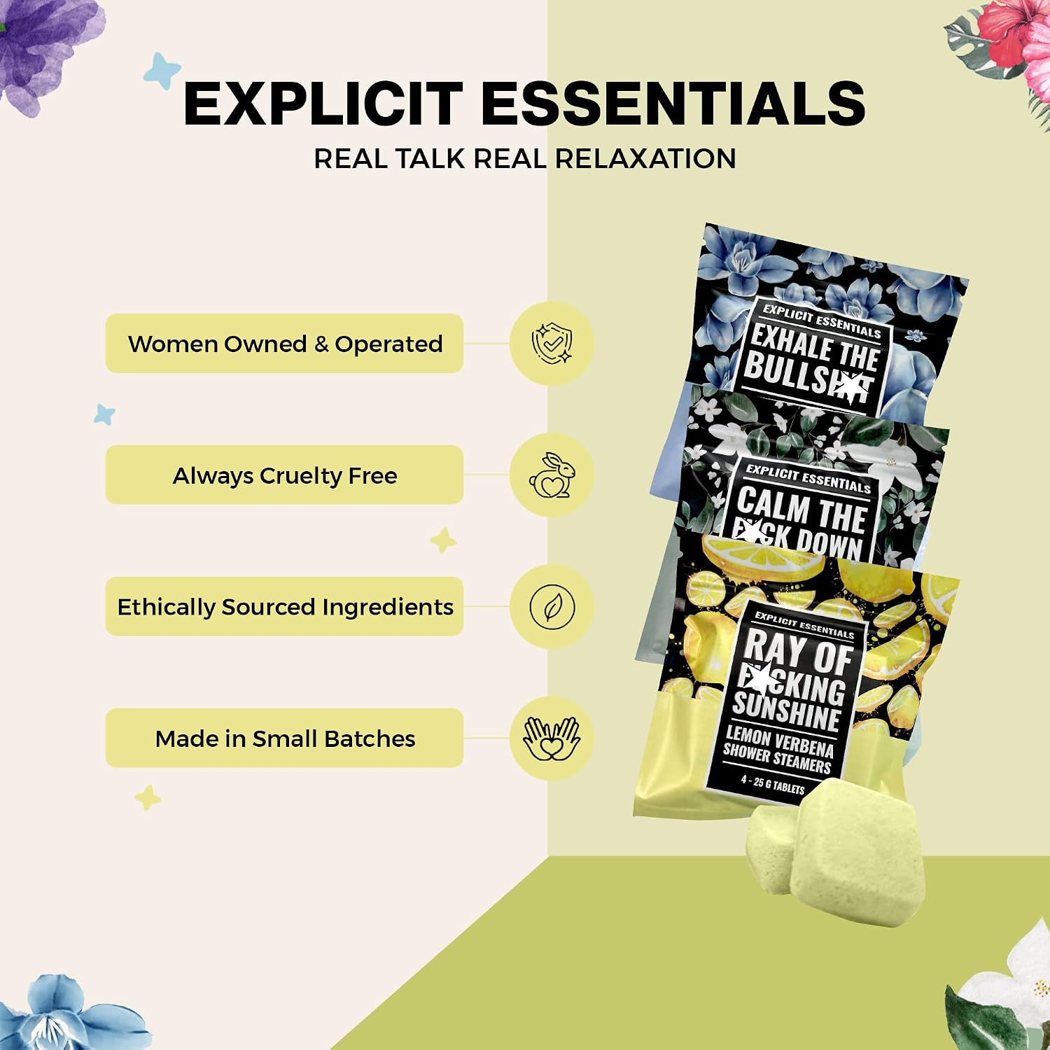 Explicit Essentials Shower Steamers Gift Set | 12 Aromatherapy Shower Steamers (3 Scent Trio) | Eucalyptus Mint, Jasmine Vanilla & Lemon Eucalyptus | Relaxation & Stress Relief Spa Gift for Self-Care